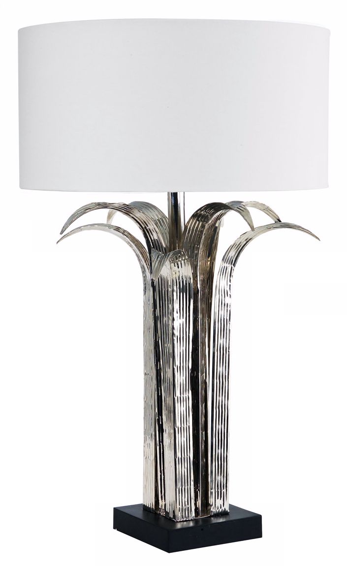 Larry Laslo Flora Shiny Nickel Leaf Table Lamp