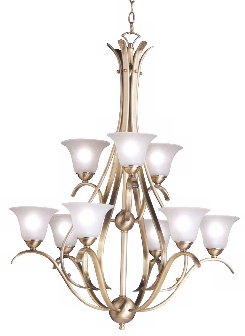 Seeded Antique Brass Nine Light Chandelier.