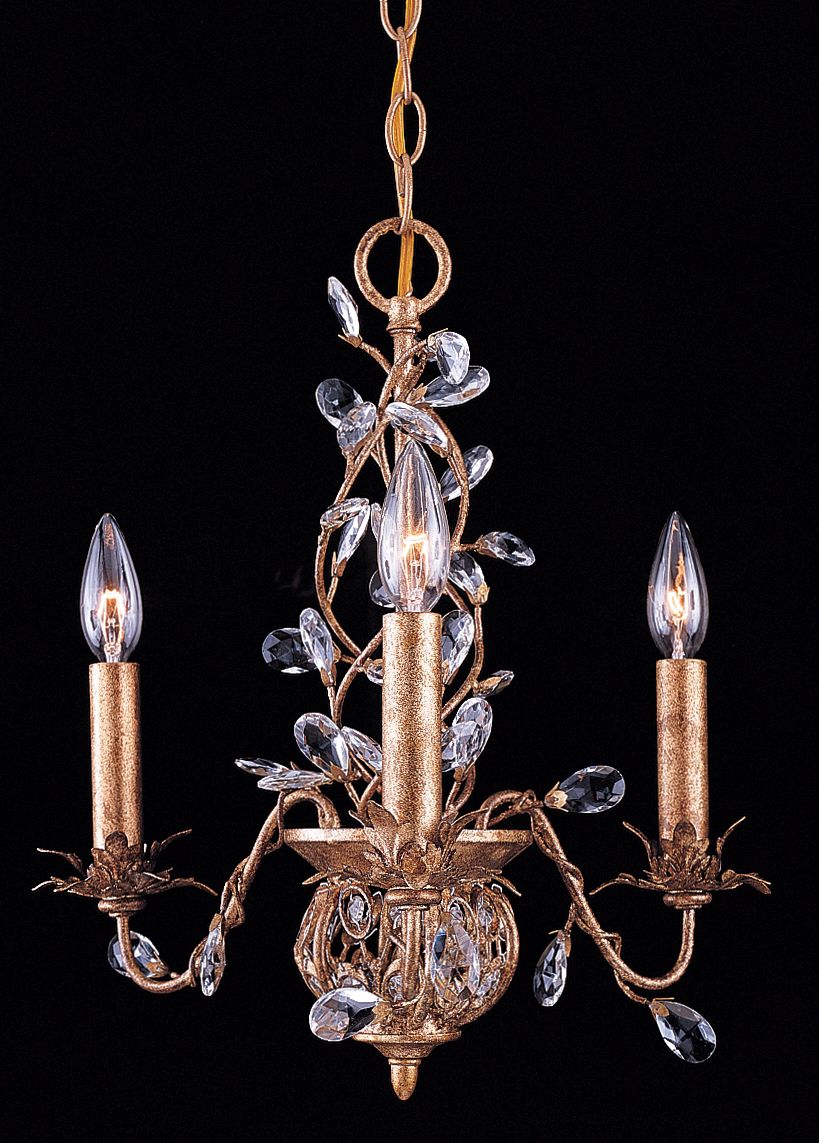 Crystorama Three Light Clear Crystal Gold Leaf Chandelier