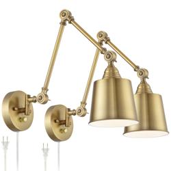 Set of 2 Mendes Antique Brass Down-Light Plug-In Wall Lamps