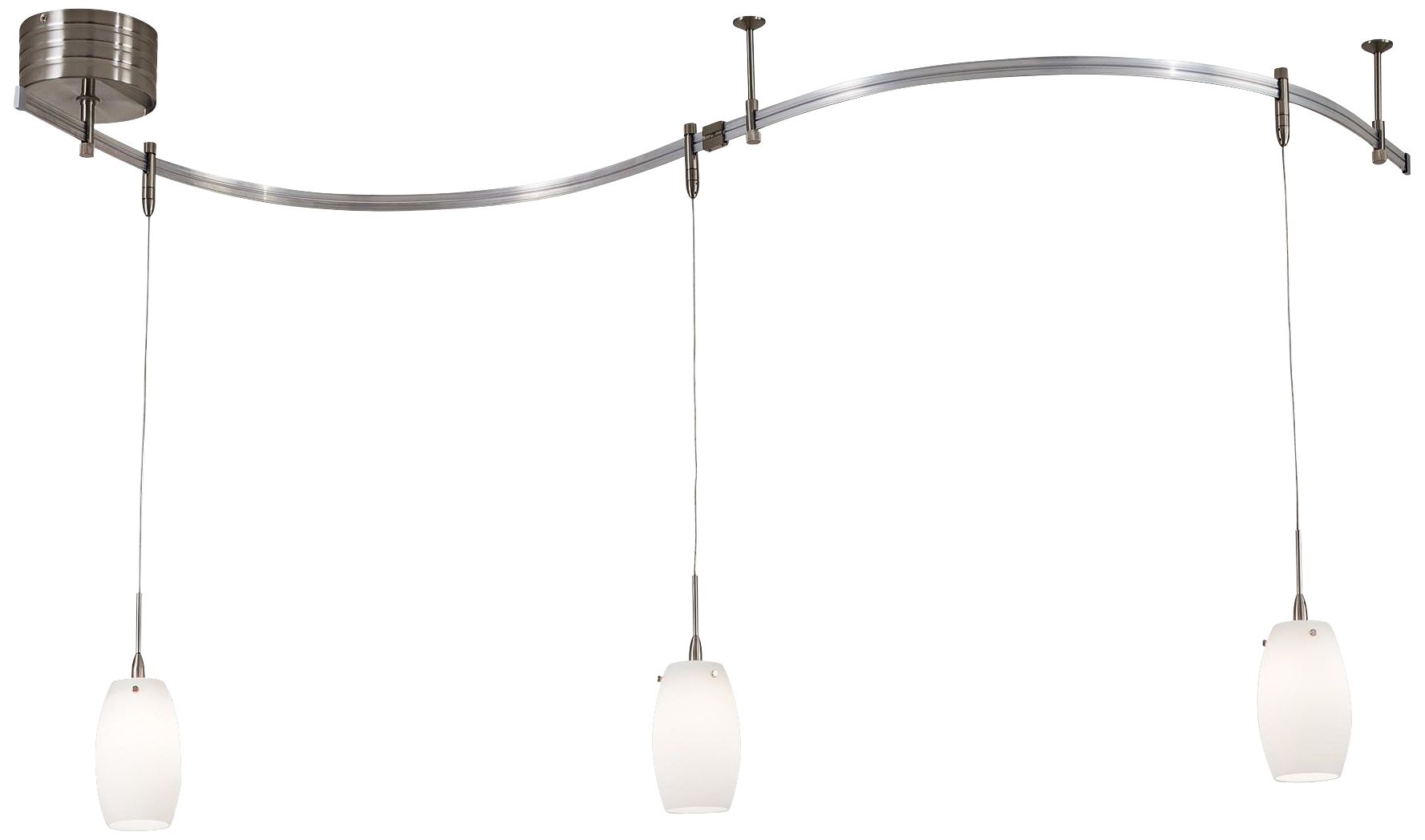 Etched Opal Glass Brushed Nickel 3-Light Pendant Rail Kit