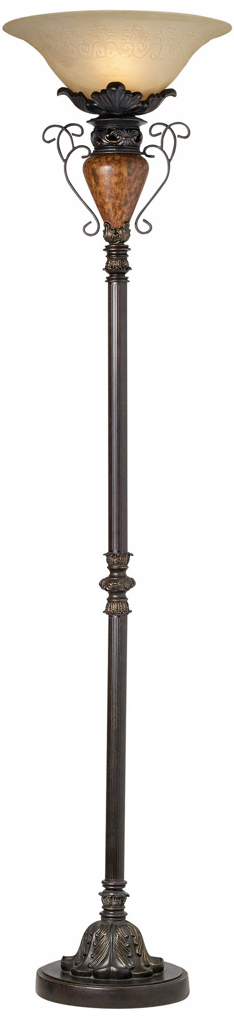 Traditional Bronze Crackle Torchiere Floor Lamp
