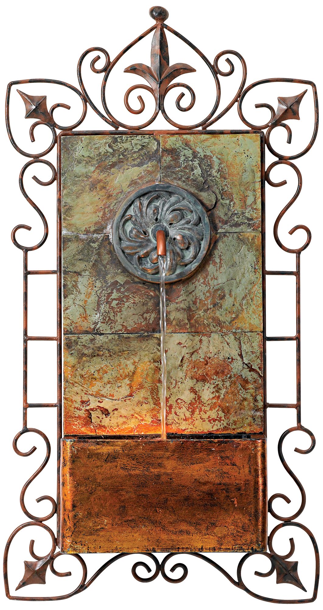 Faux Slate and Iron Leaf Medallion Wall Fountain