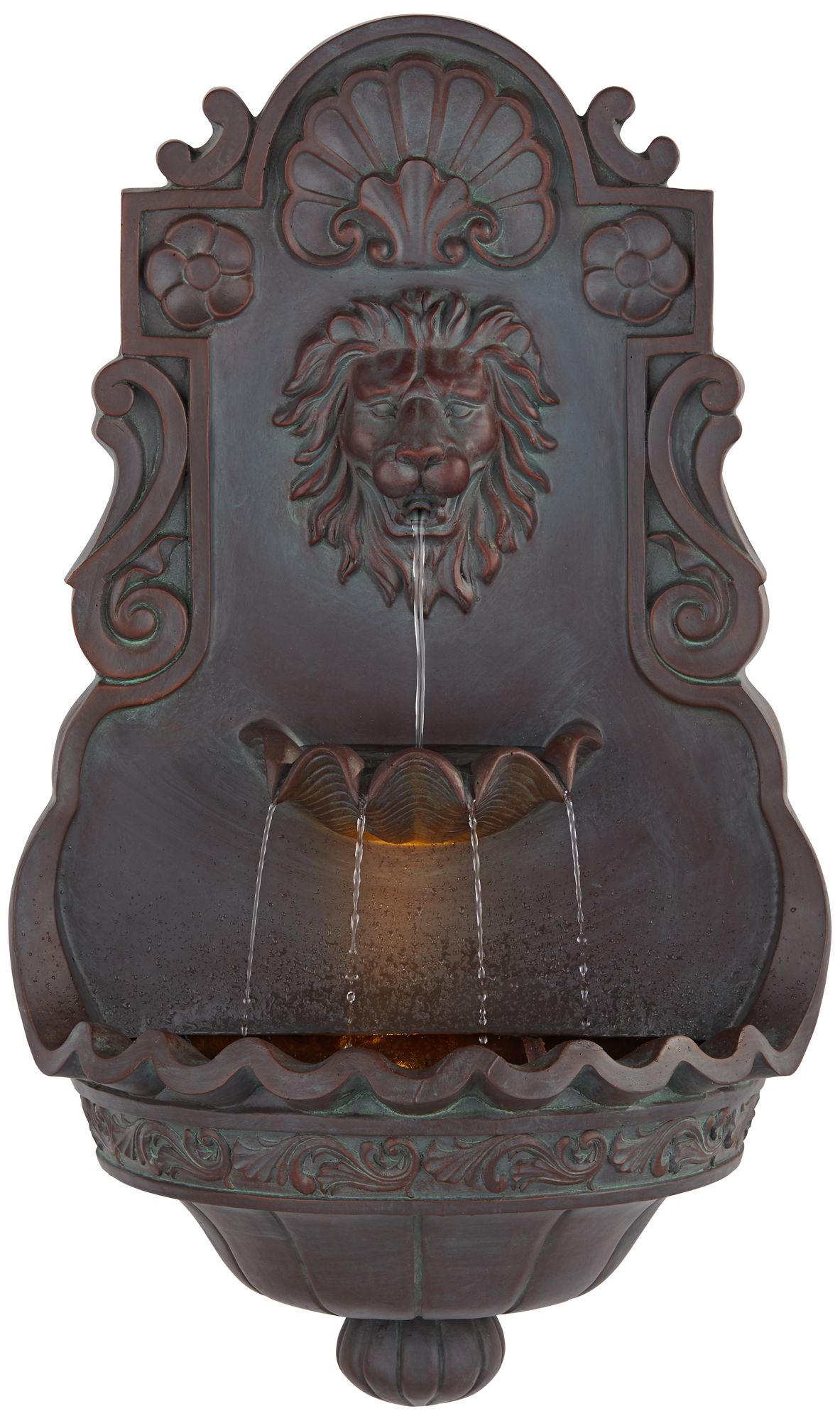 Lion Head Iron and Faux Stone Indoor Outdoor Fountain