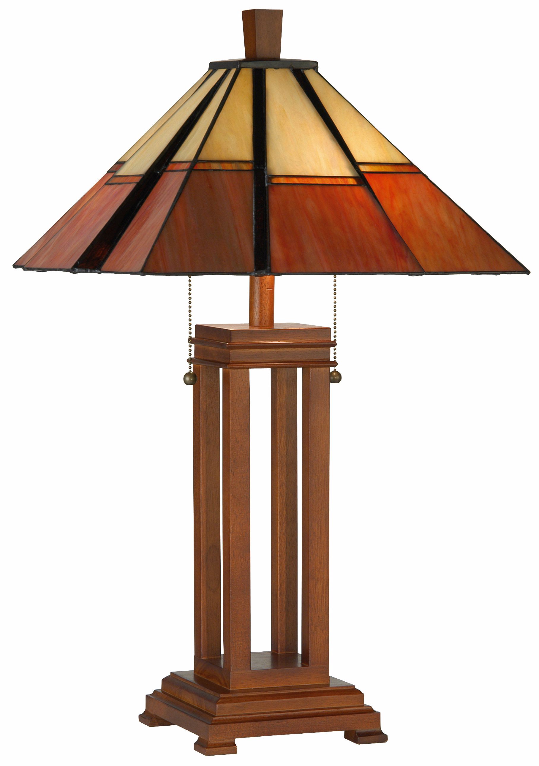 Mission Table Lamp with Mahogany Finish Wood Base