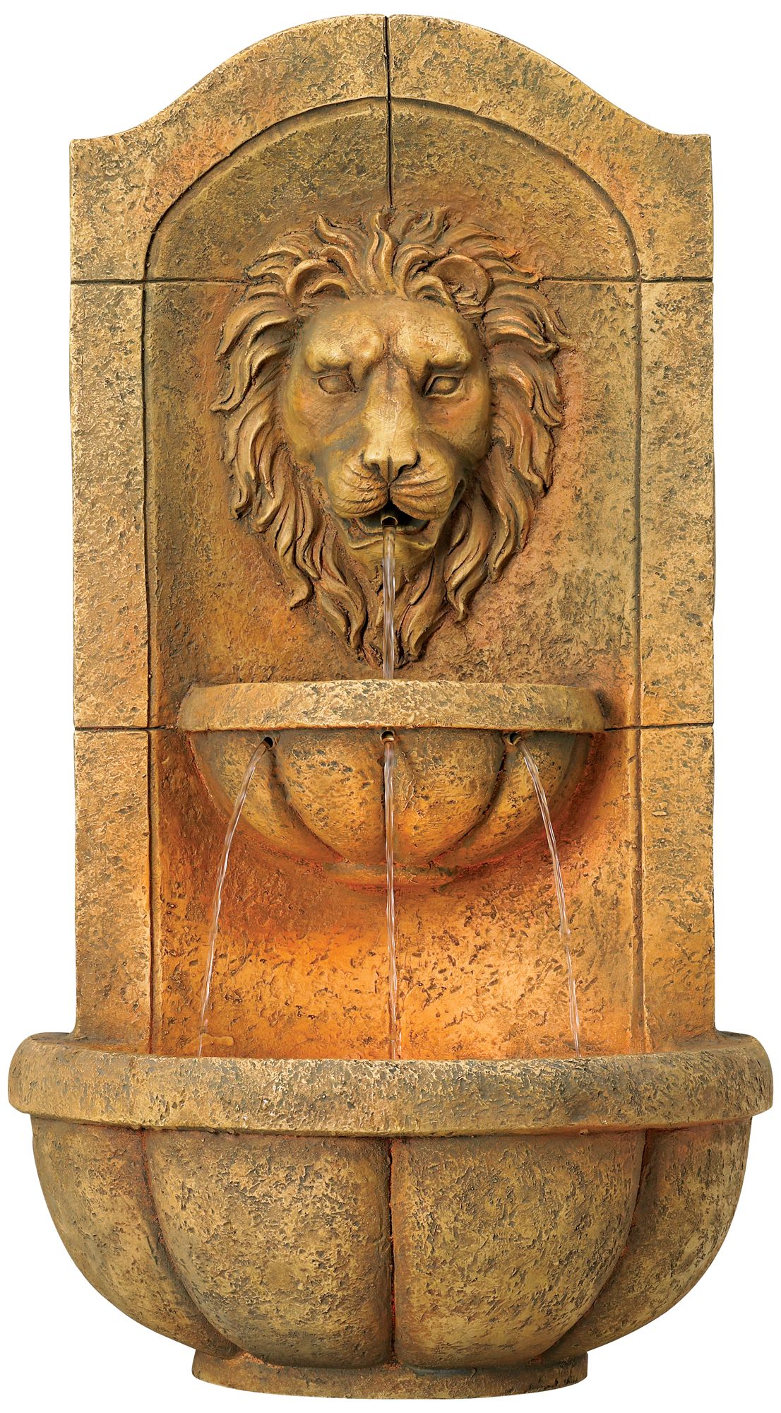 Lion Head Faux Stone Wall Fountain