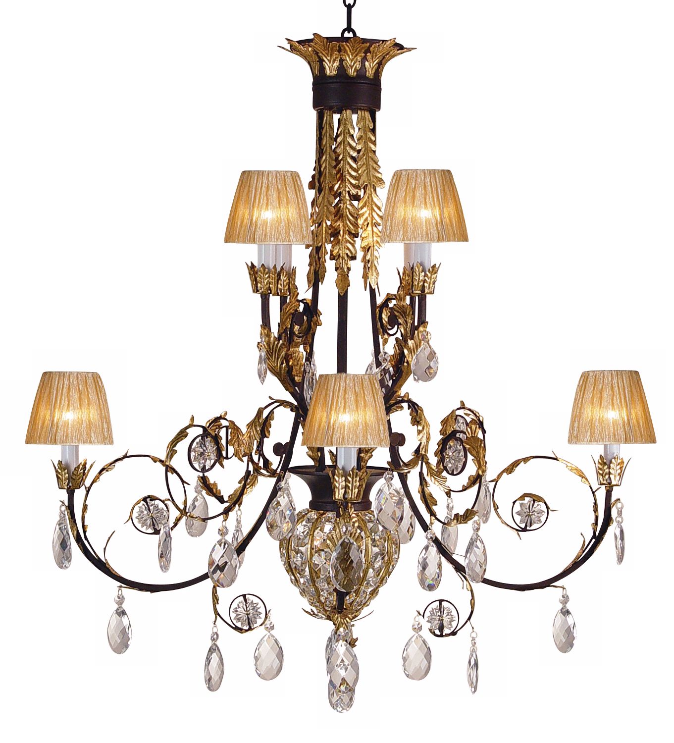 Rust and Gold Leaf Crystal Chandelier