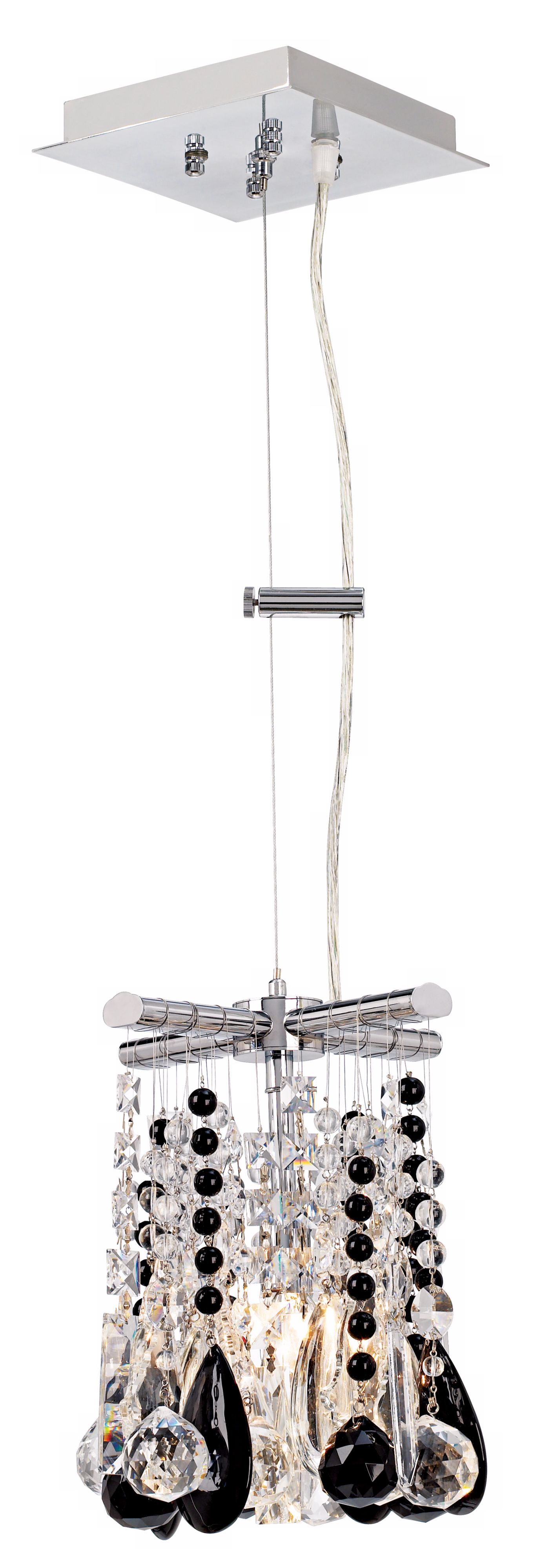 Luminous 8" Wide Black and Clear Crystal Pendant Chandelier