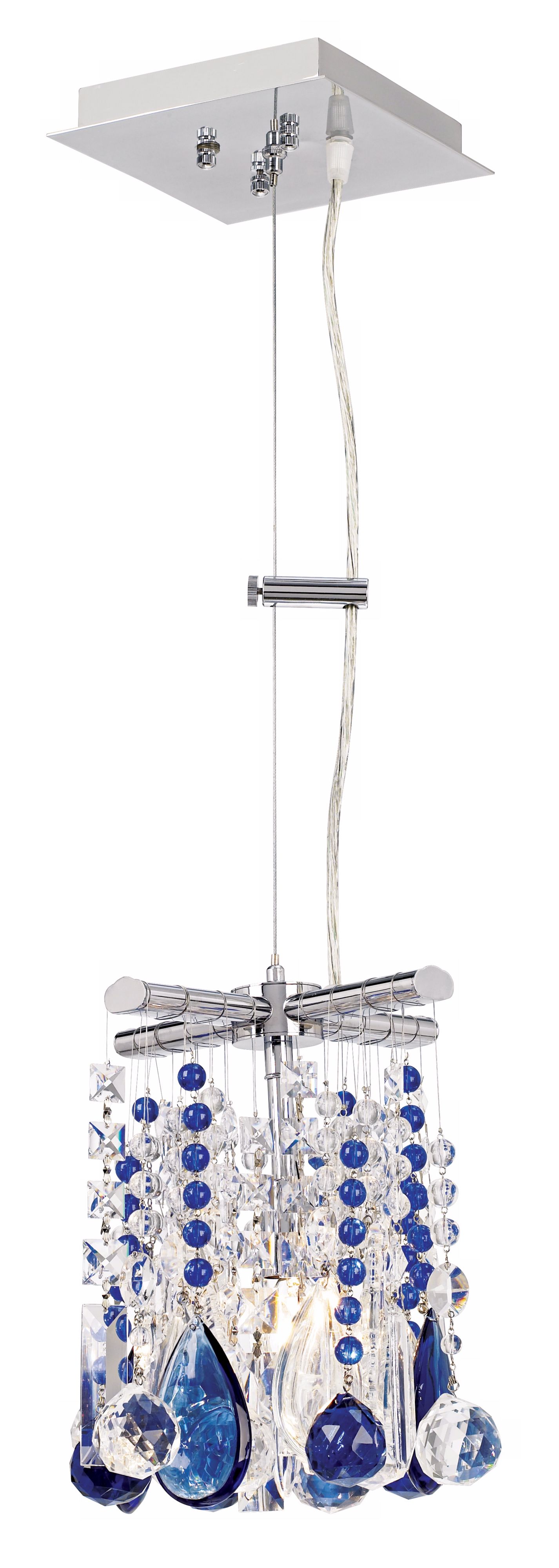 Luminous 8" Wide Blue and Clear Crystal Pendant Chandelier
