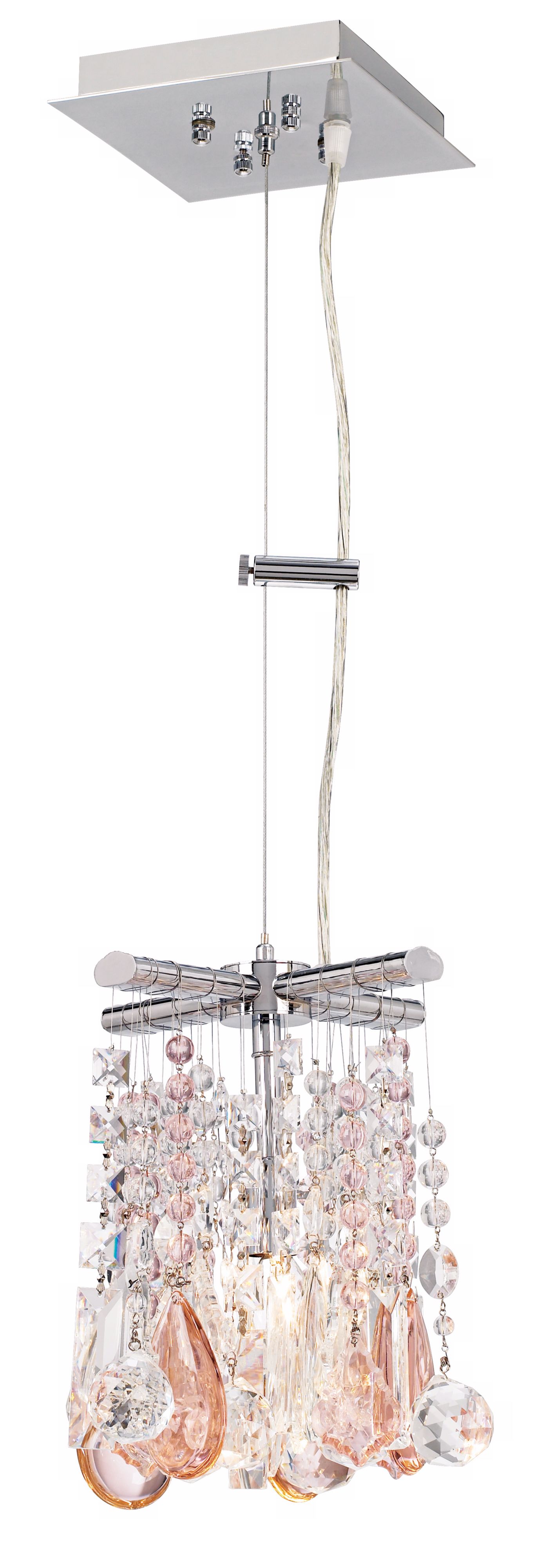 Luminous 8" Wide Pink and Clear Crystal Pendant Chandelier