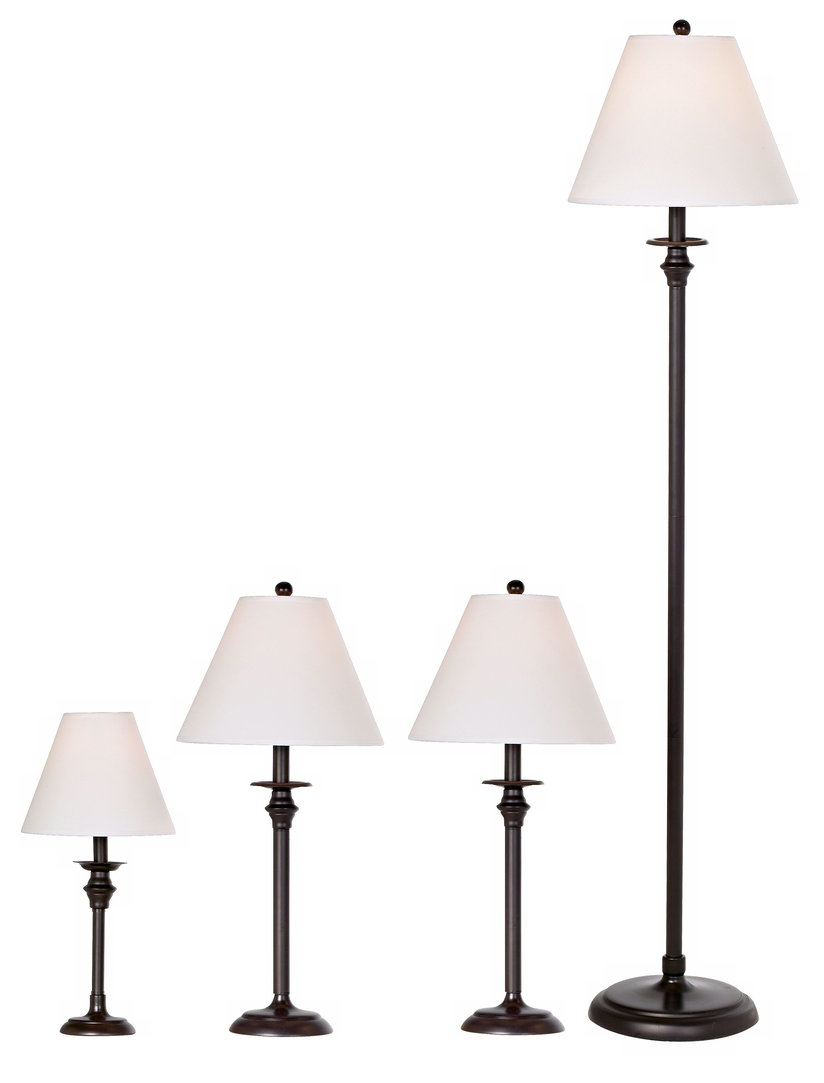 Set of Four Bronze Column Table and Floor Lamps