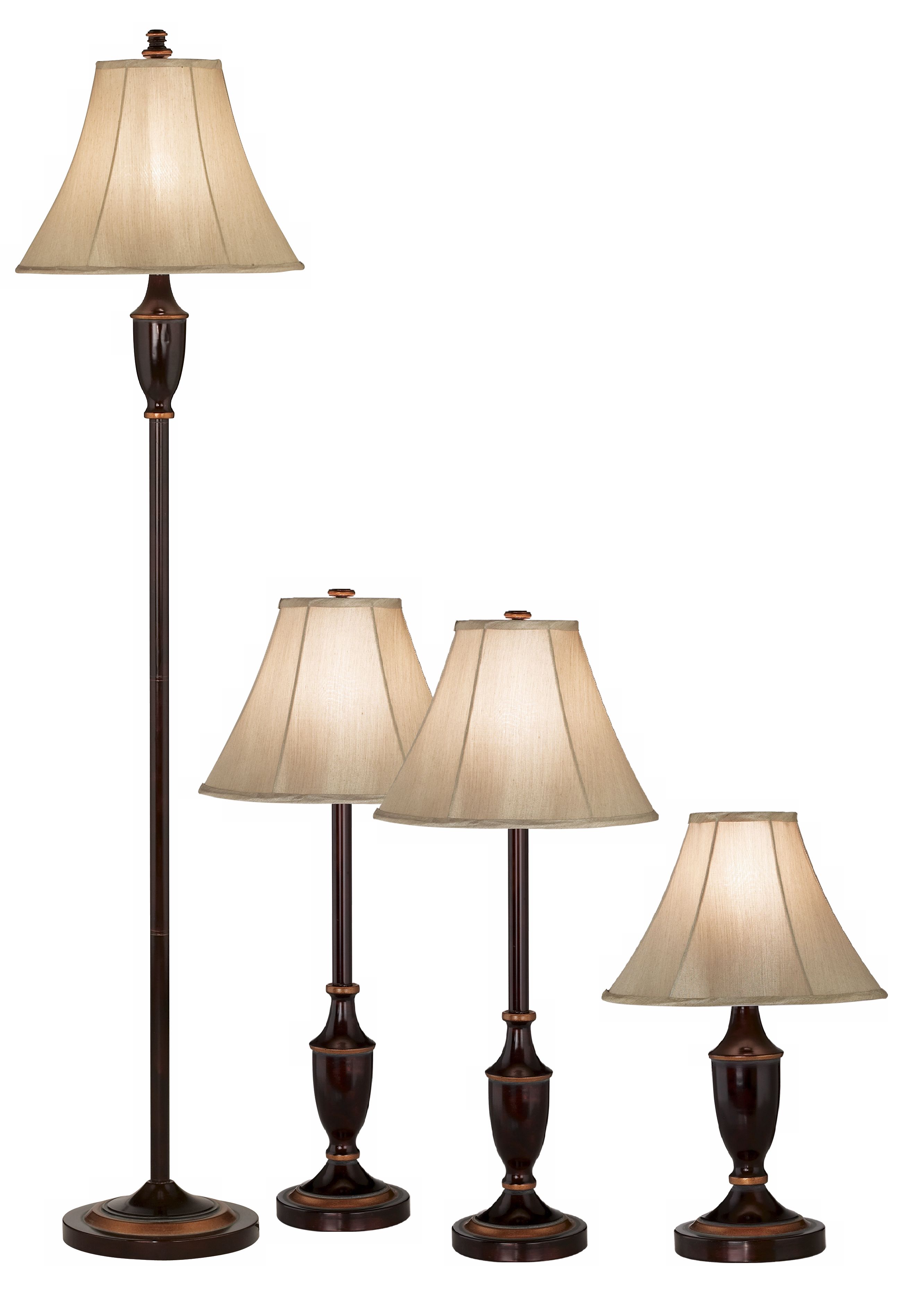 Set of Four Bronze and Gold Table and Floor Lamps