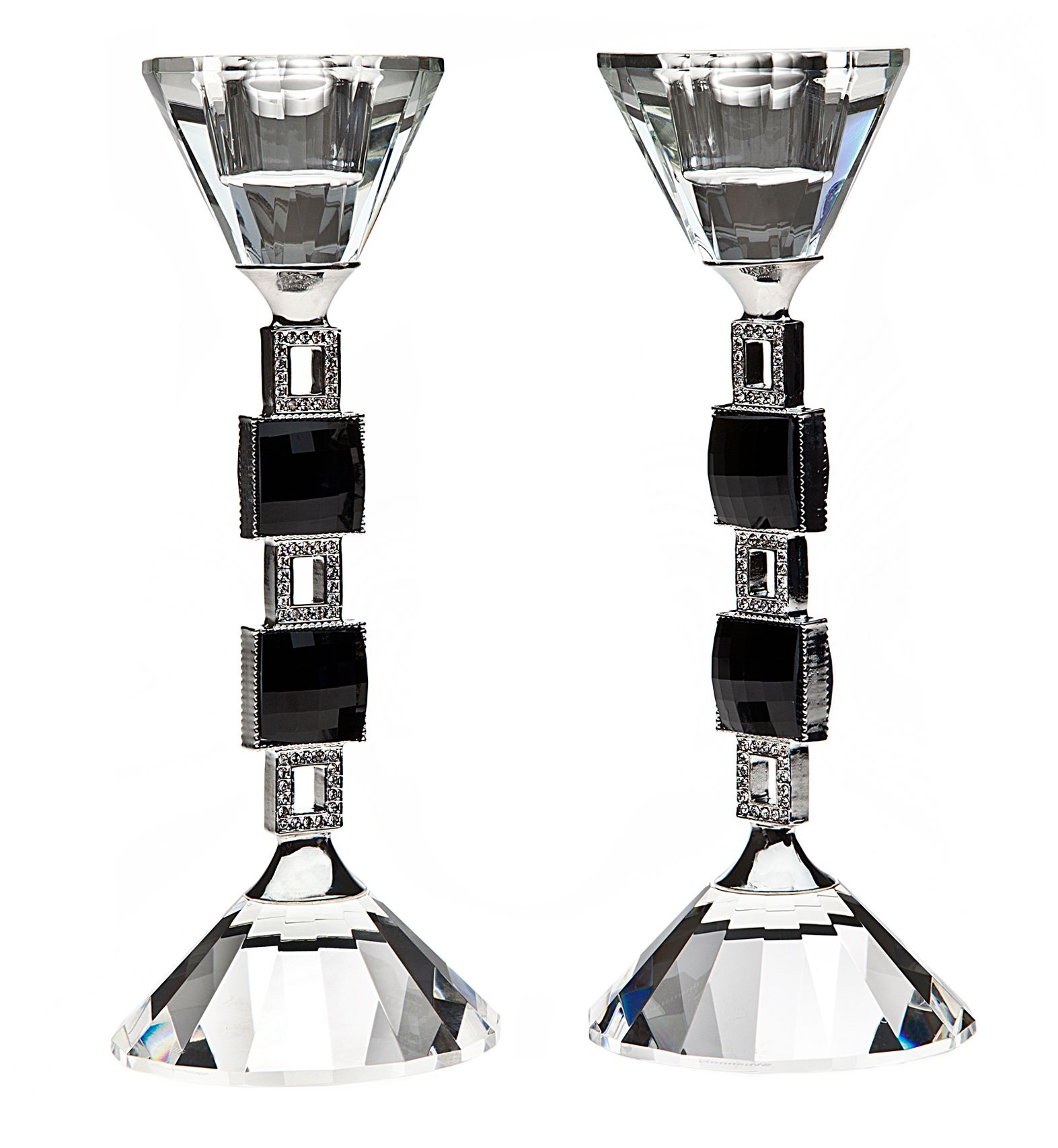 Set of 2 Godinger Dahlia Crystal Silver Candlesticks