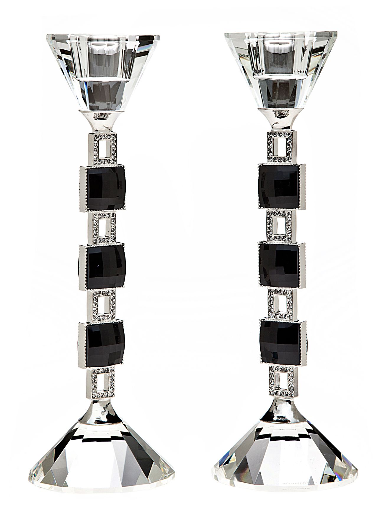 Set of 2 Godinger Dahlia Silver Crystal Candlesticks