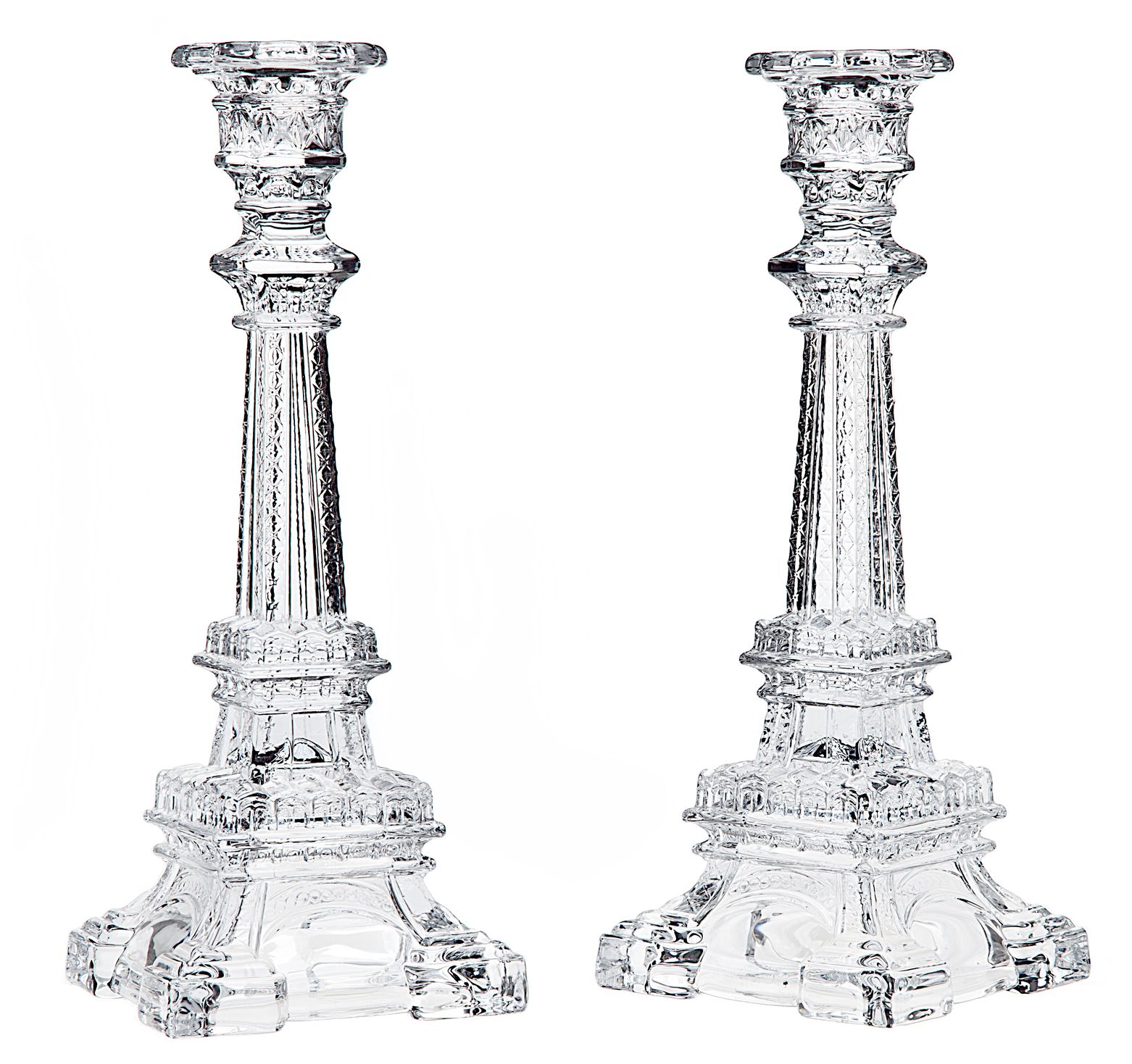 Set of 2 Godinger Eiffel Tower Crystal Candlesticks