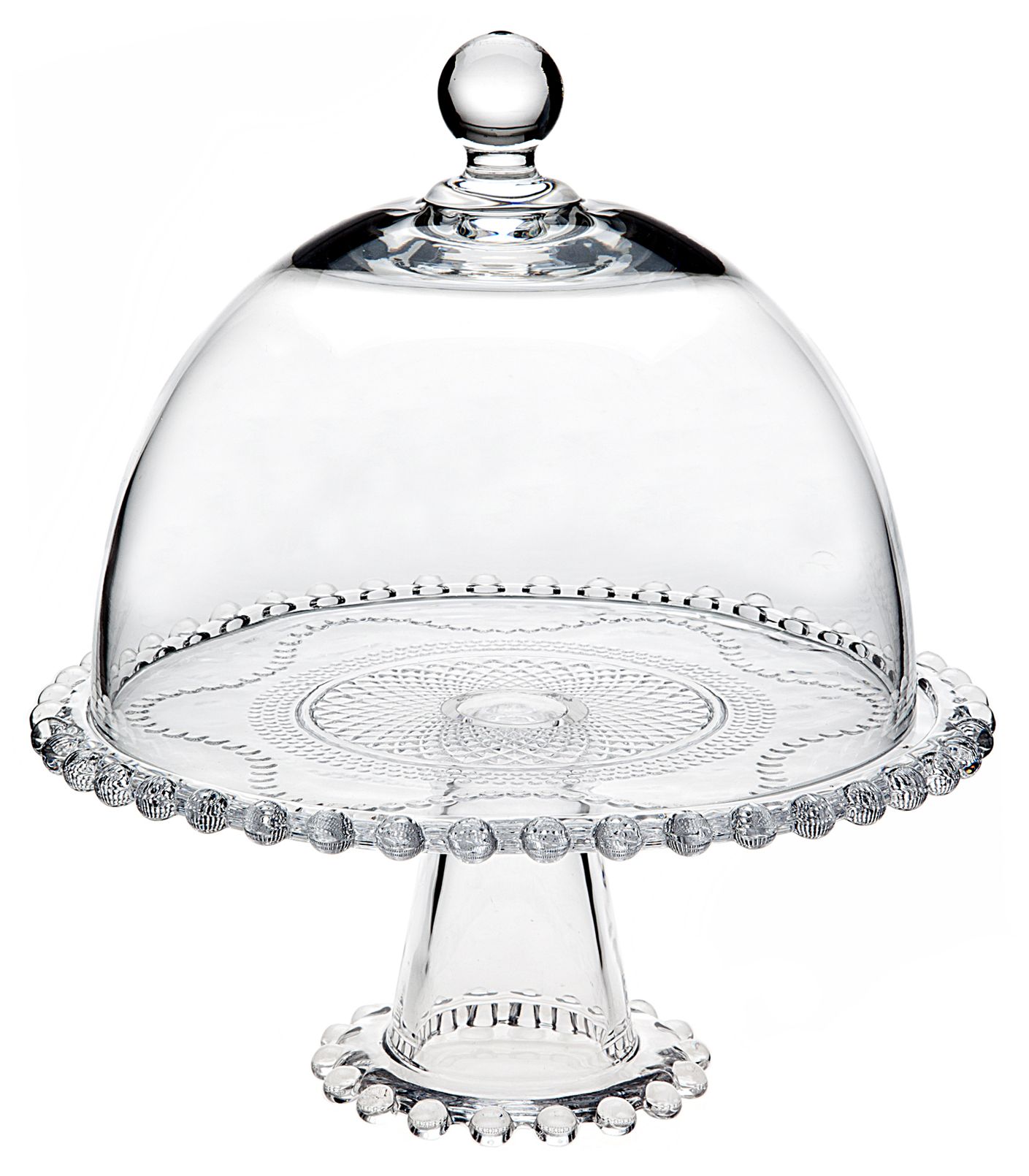 Godinger Chesterfield Domed Beaded Glass Cake Plate