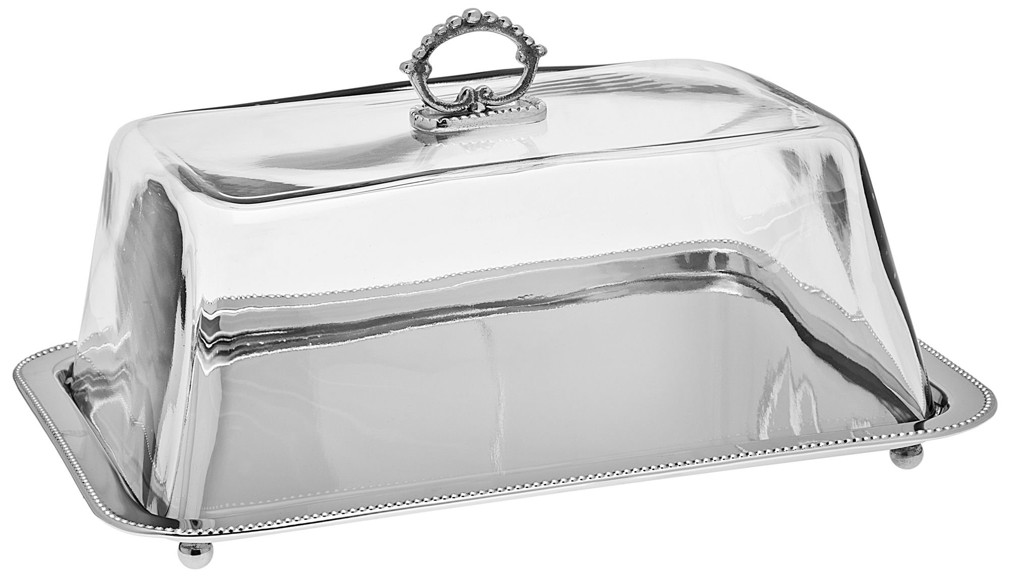 Godinger Rectangular Glass Dome Nickel Tray