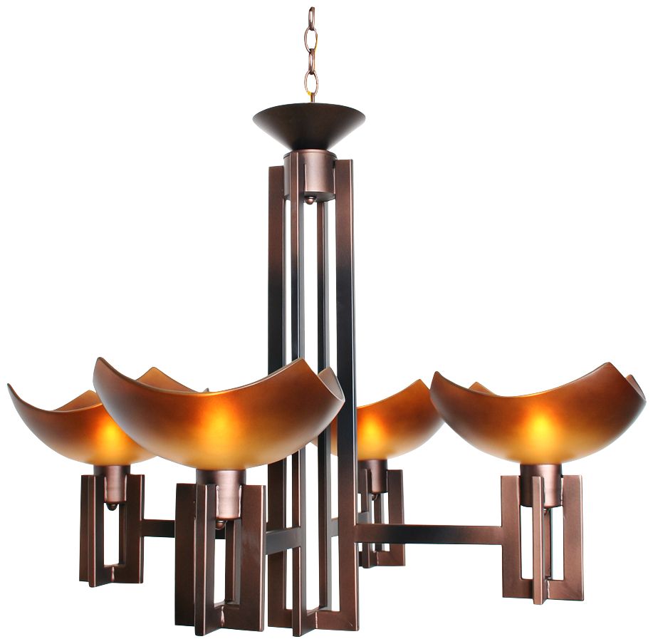 On Line 35" Wide Copper and Black Chandelier