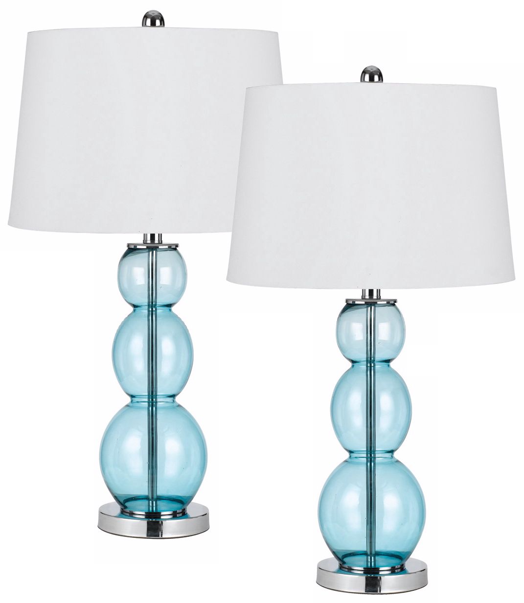 Set of 2 Colored Glass Triple Gourd Blue Table Lamps