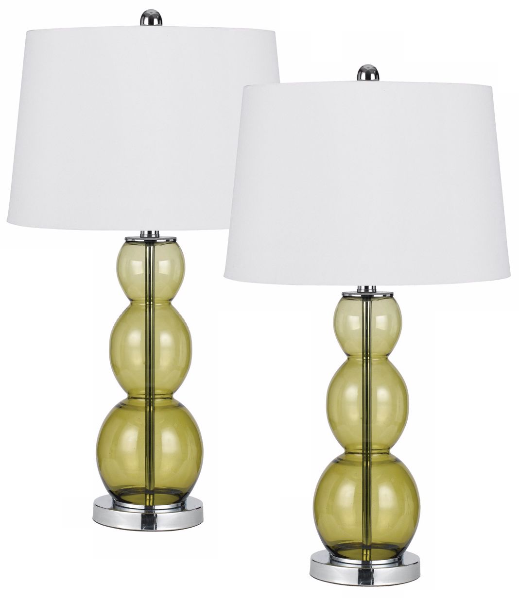 Set of 2 Colored Glass Triple Gourd Green Table Lamps