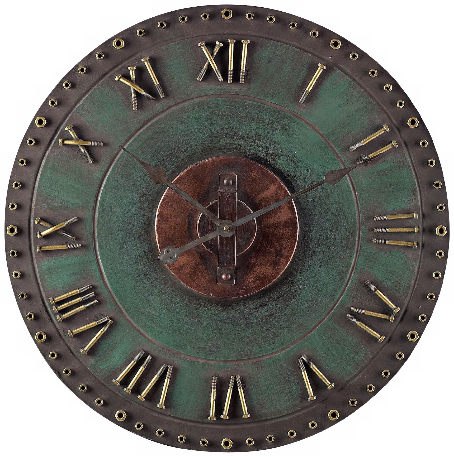 Metal 32" Wide Green and Gold Outdoor Wall Clock