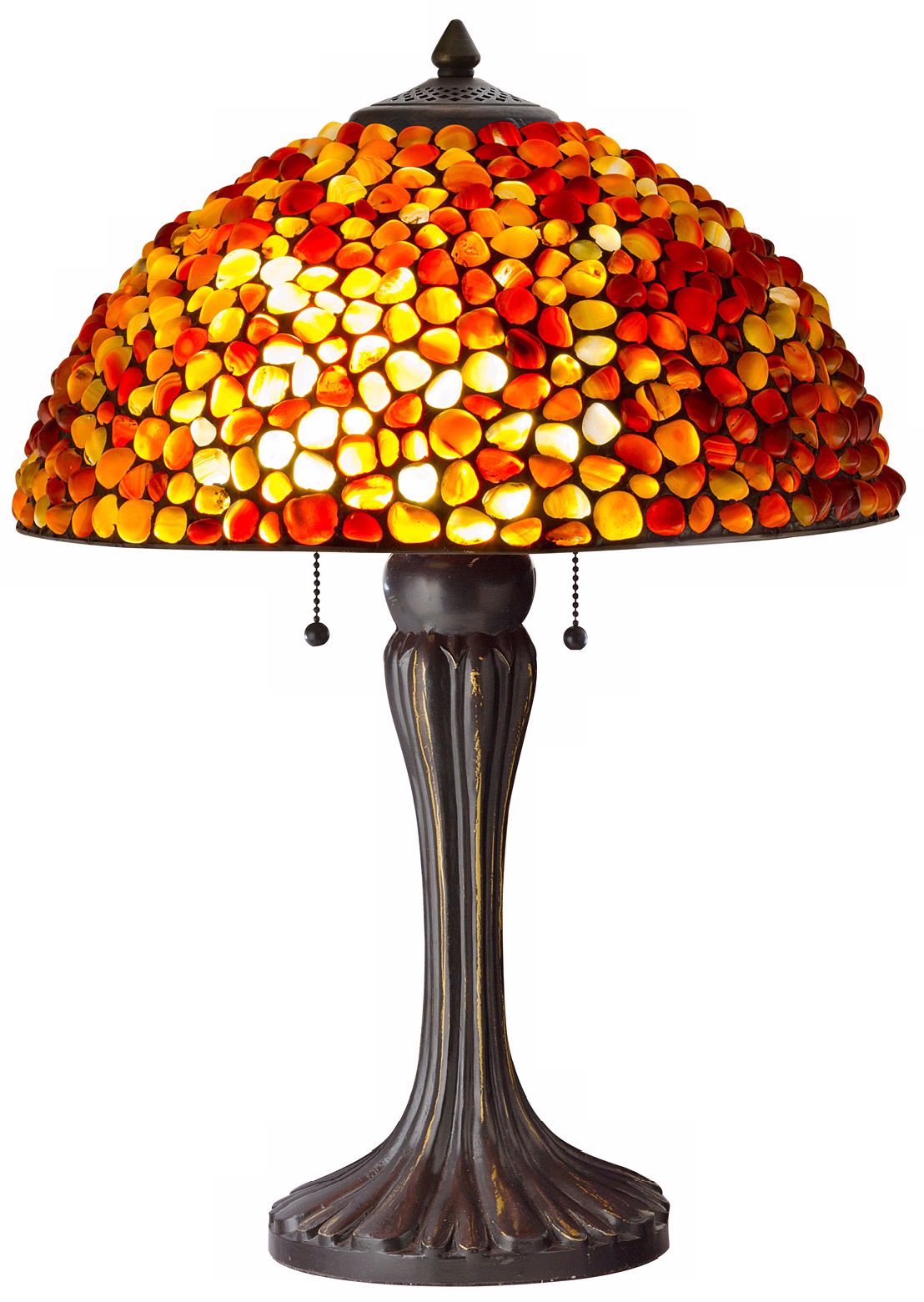 Natural Red Gemstone Antique Bronze Table Lamp