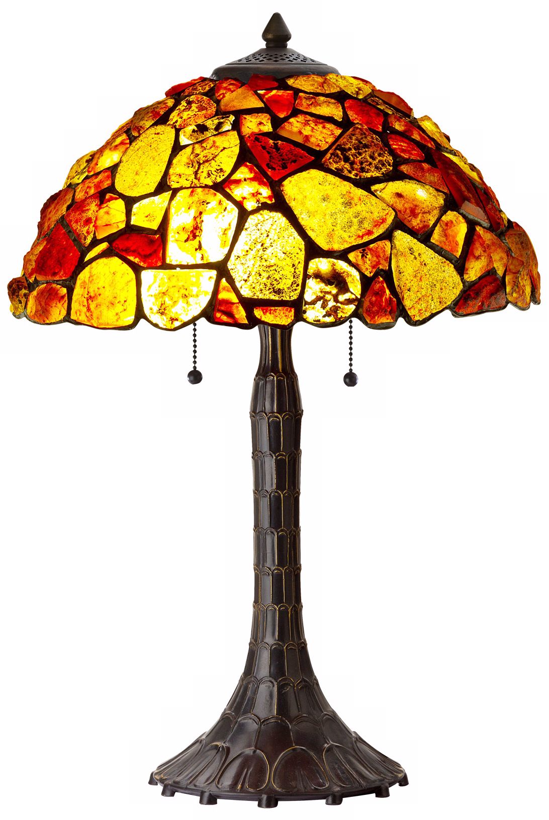 Red and Yellow Gemstone Antique Bronze Table Lamp
