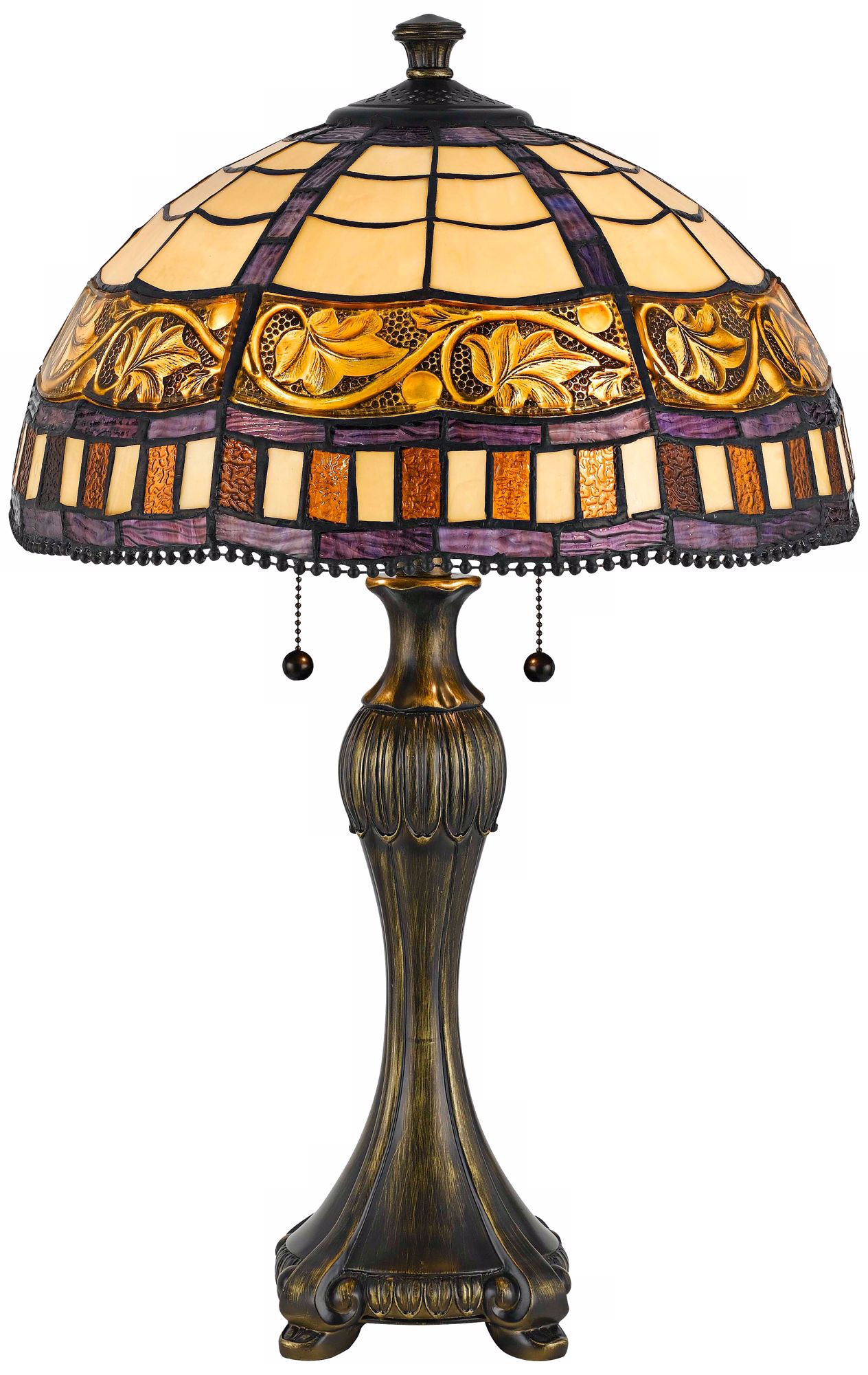 Floral Tiffany-Style Antique Brass Table Lamp