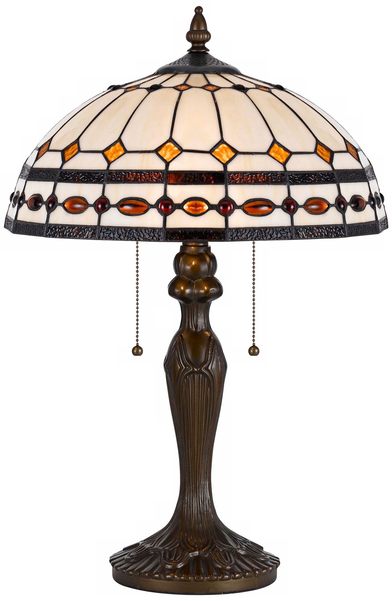 Tiffany-Style Ivory Antique Brass Table Lamp