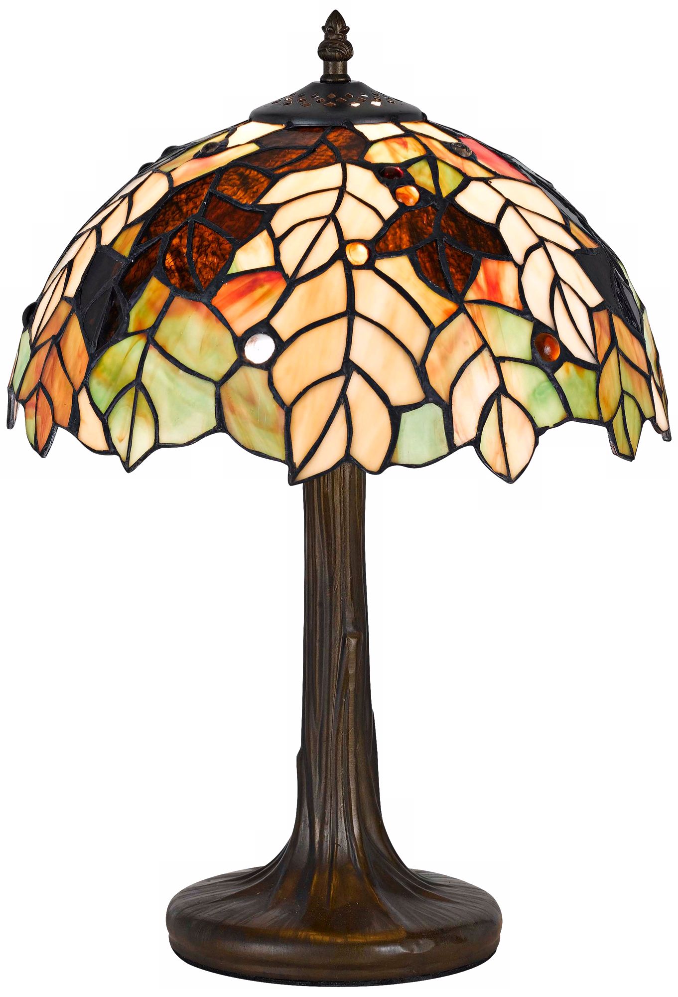 Leaf Pattern Tiffany-Style Antique Brass Table Lamp
