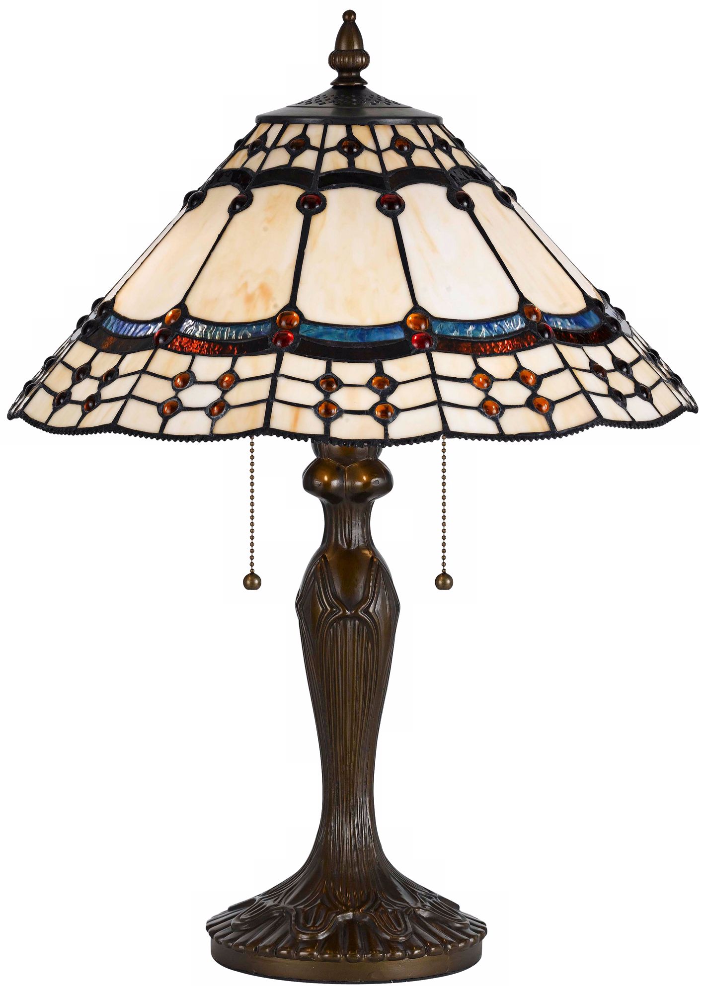 Tiffany-Style Antique Brass Table Lamp