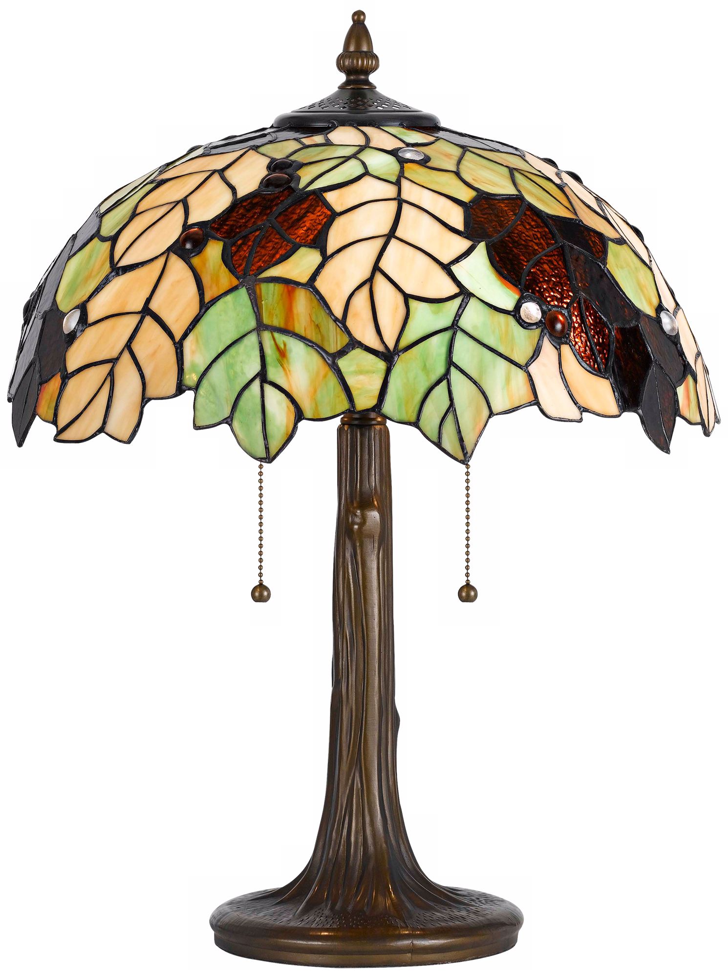 Fall Leaf Antique Brass Tiffany Style Accent Lamp