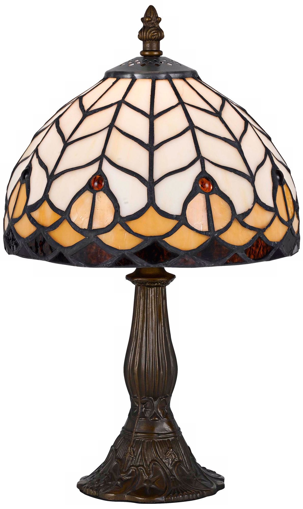 Yellow And Antique Brass 13 1/2" High Tiffany Accent Lamp
