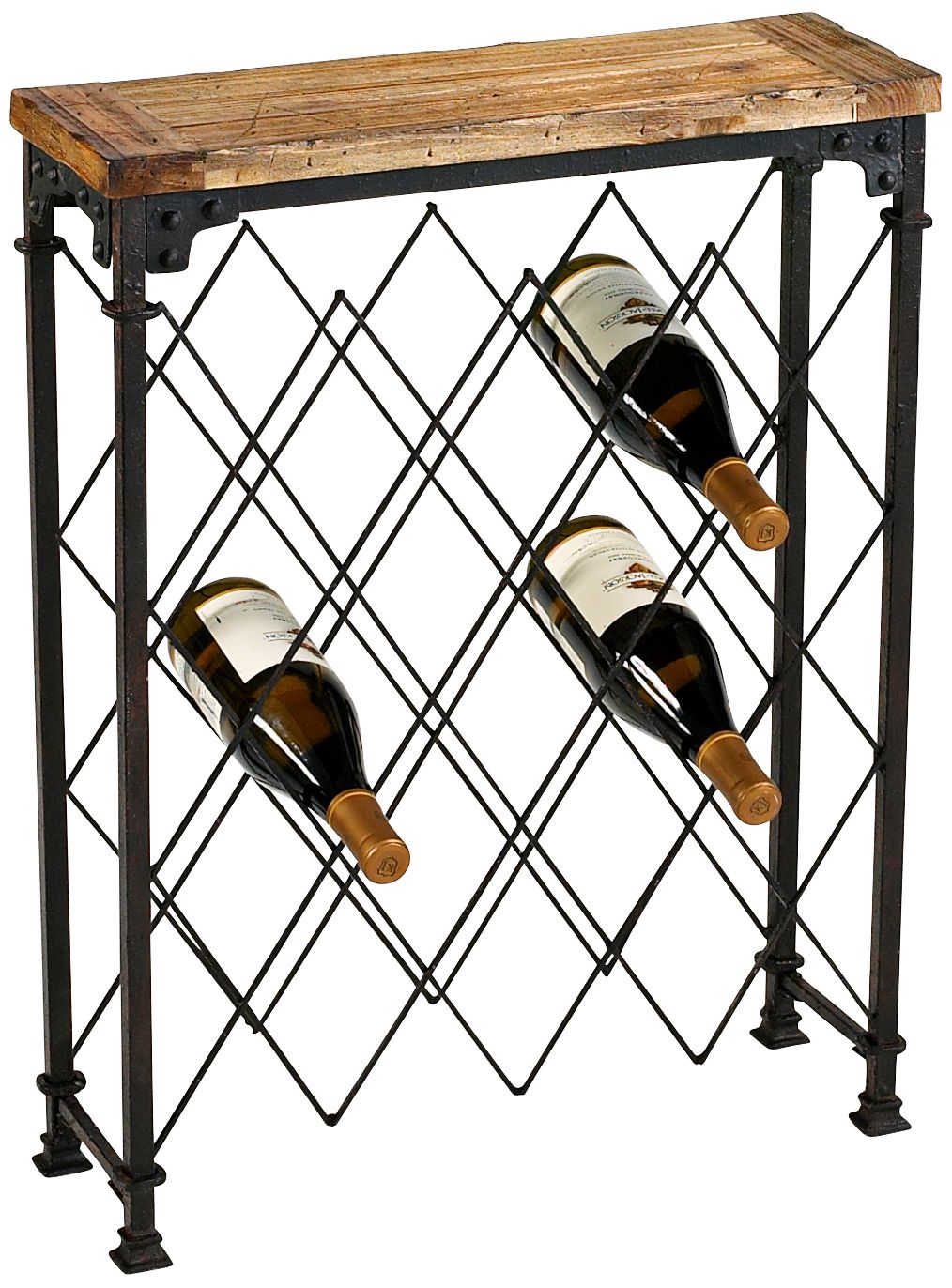 Hudson Rustic Wood and Iron Wine Rack
