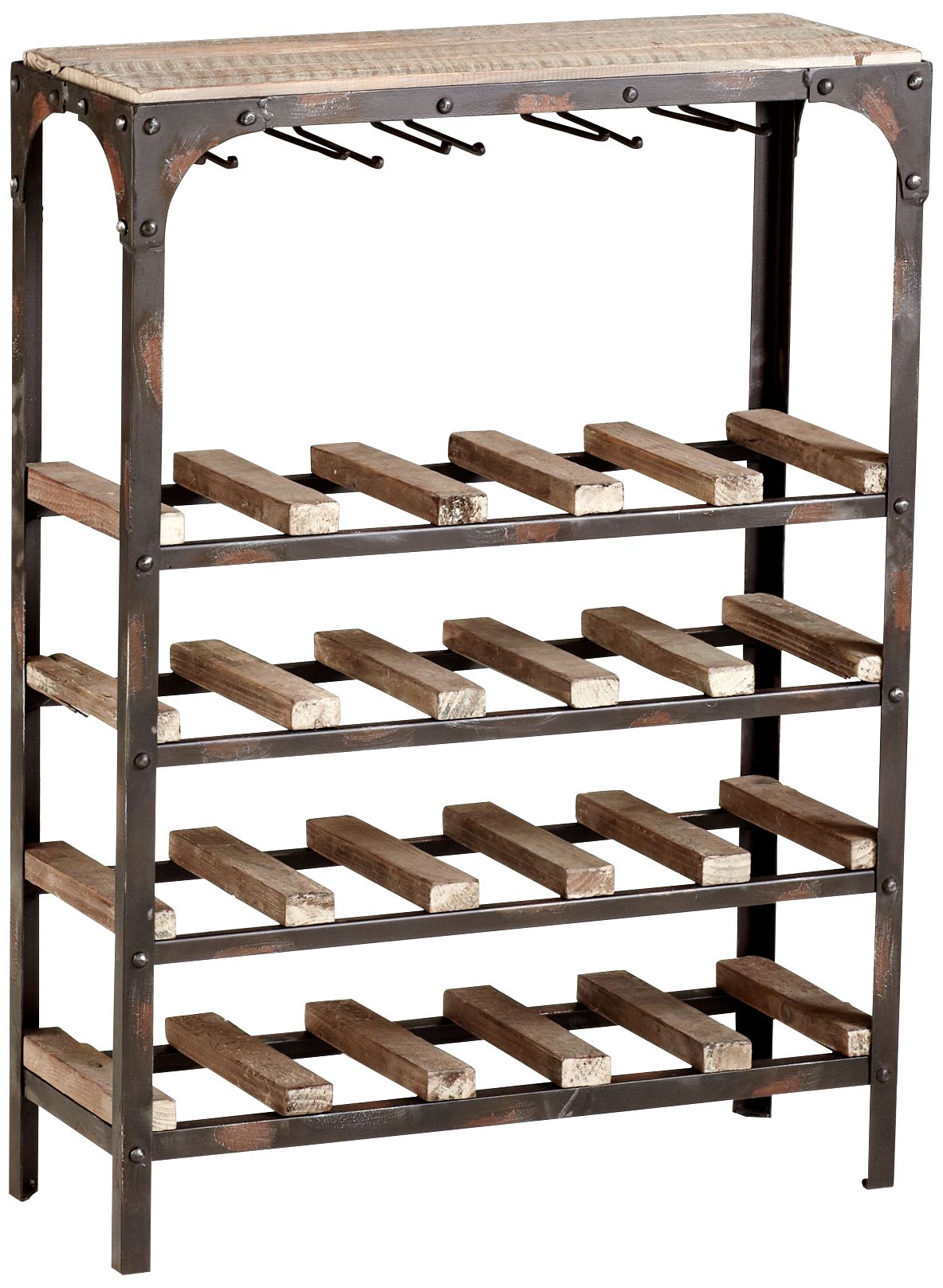Gallatin 20-Bottle Raw Iron and Natural Wood Wine Rack