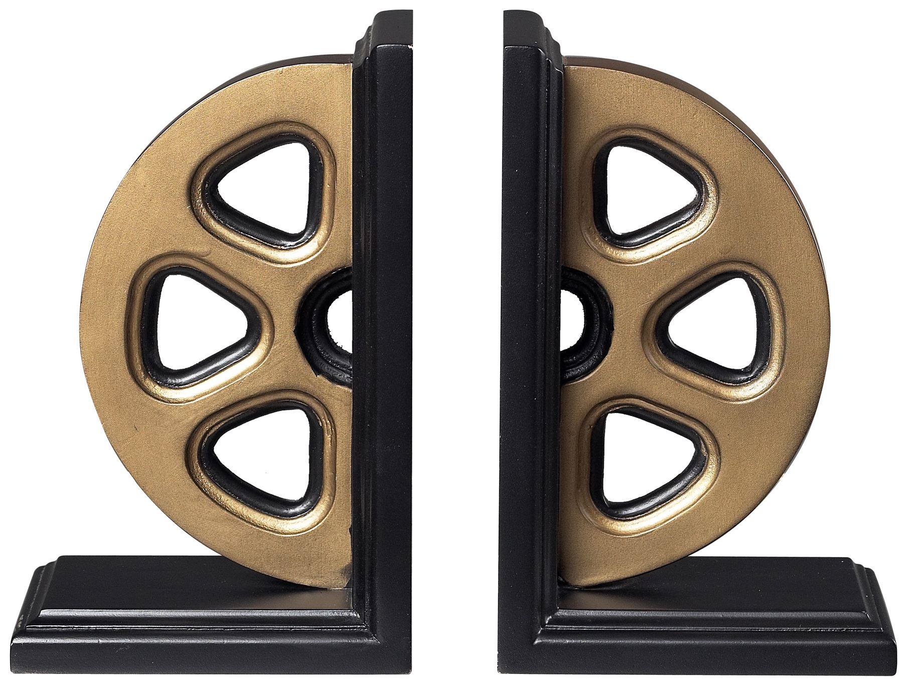 Set of 2 Movie Reel Black and Gold Bookends