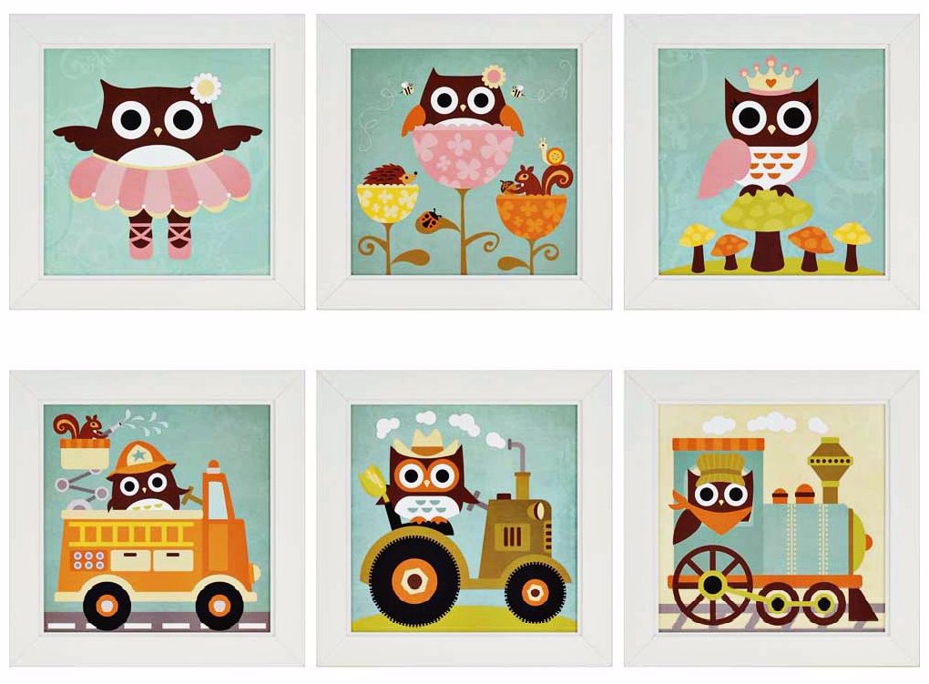 Set of 6 Owl Play Wall Art