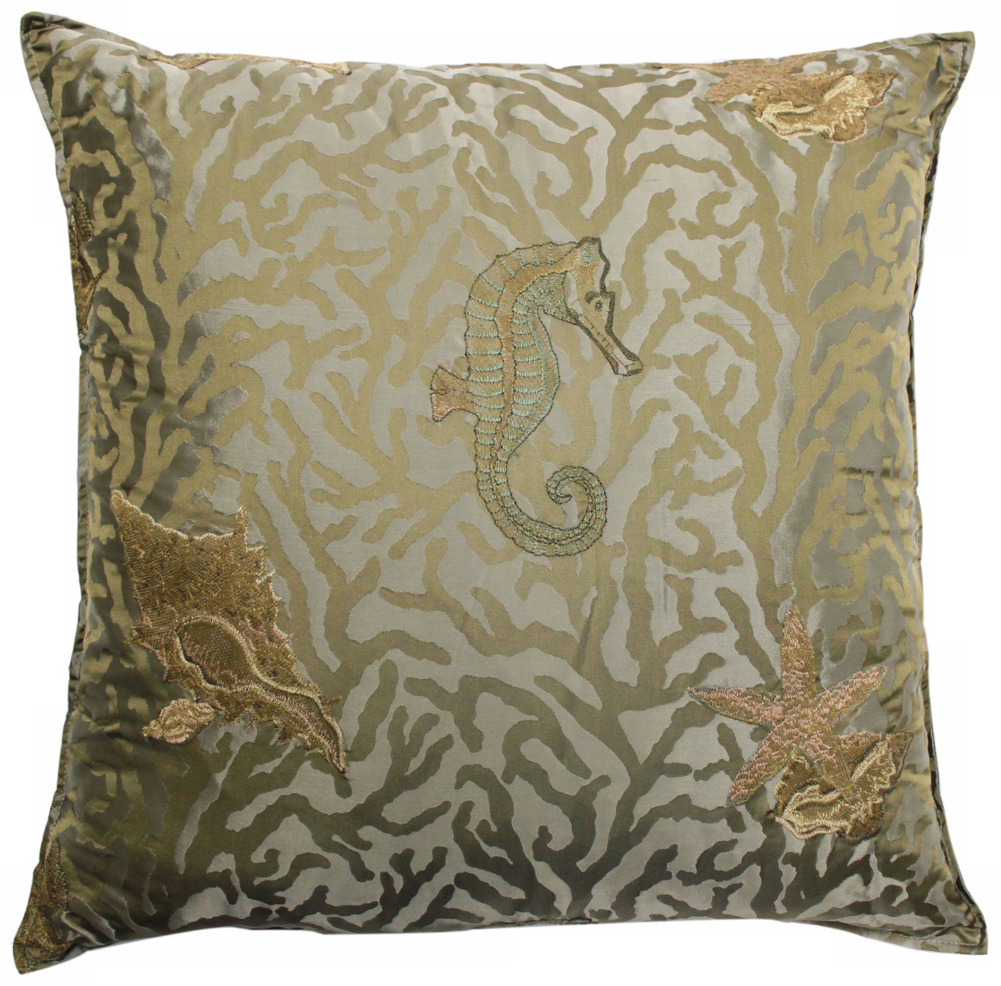 Green Seahorse 24" Square Down Throw Pillow