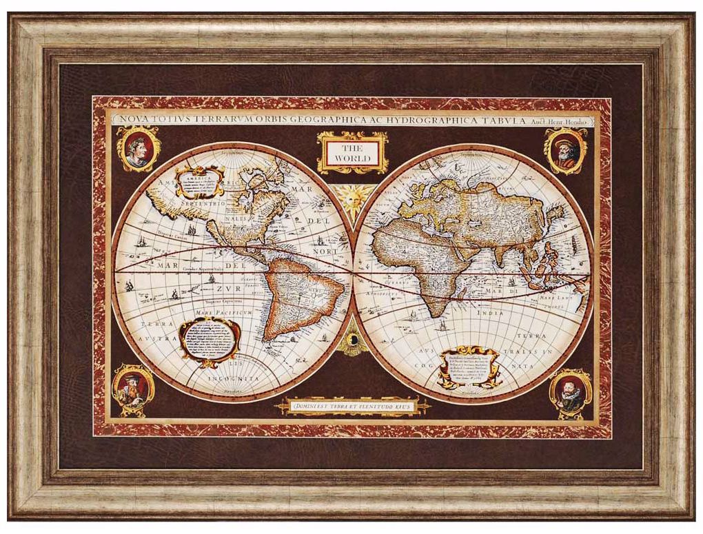 Decorative World Map 46" Wide Framed Wall Art