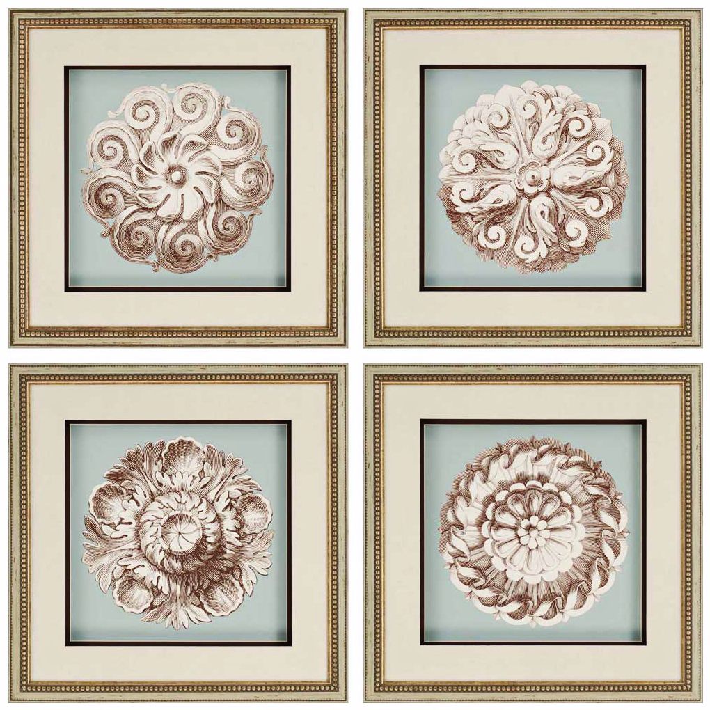 Set of 4 Framed 23" Square Rosettes Wall Art Prints