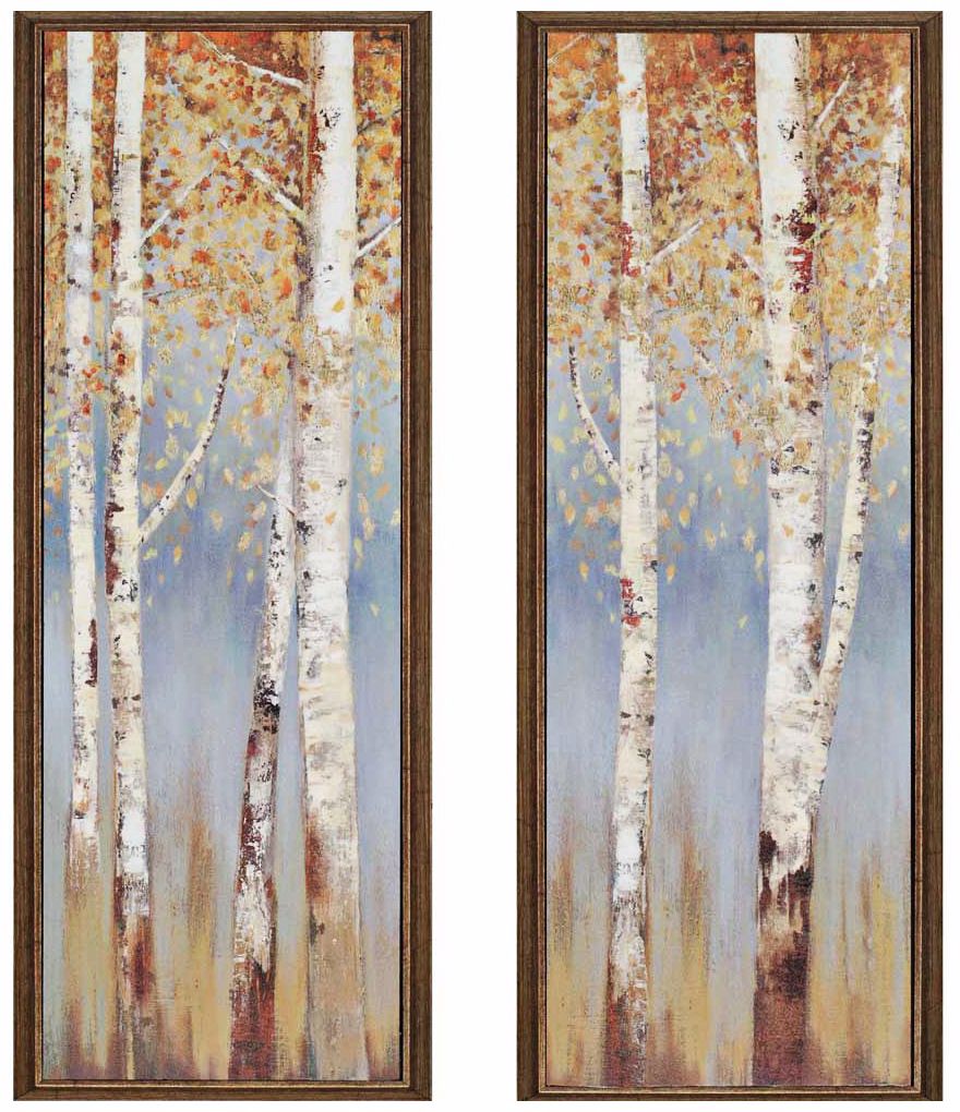 Set of 2 Birch Trees 38" High Framed Wall Art