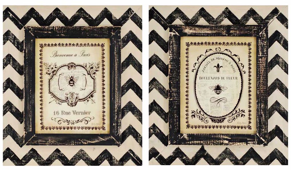 Set of 2 Bees 23" High Chevron Framed Wall Arts