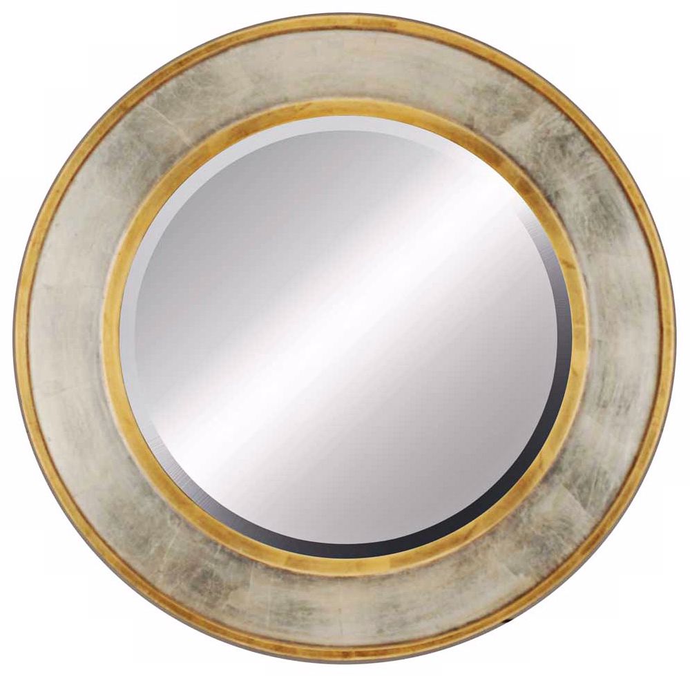 Contempo Gold and Silver 34" Round Beveled Wall Mirror