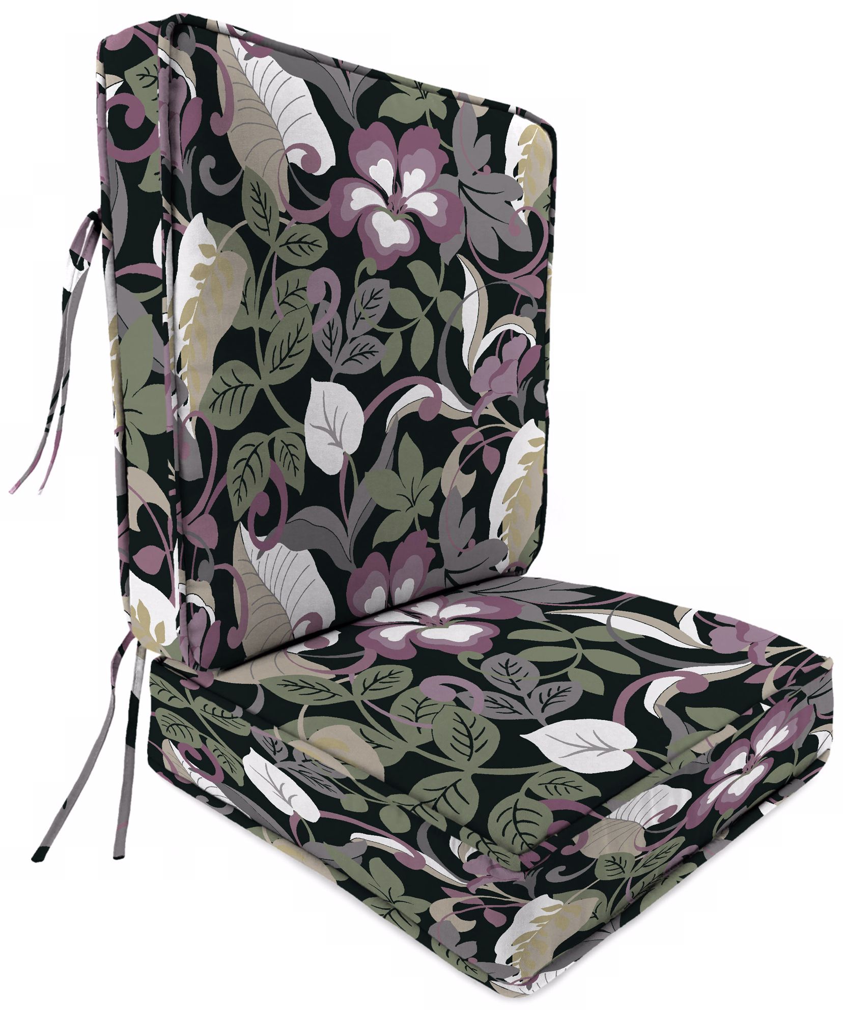 Black Tan Grape Boxed Outdoor Seat Cushion