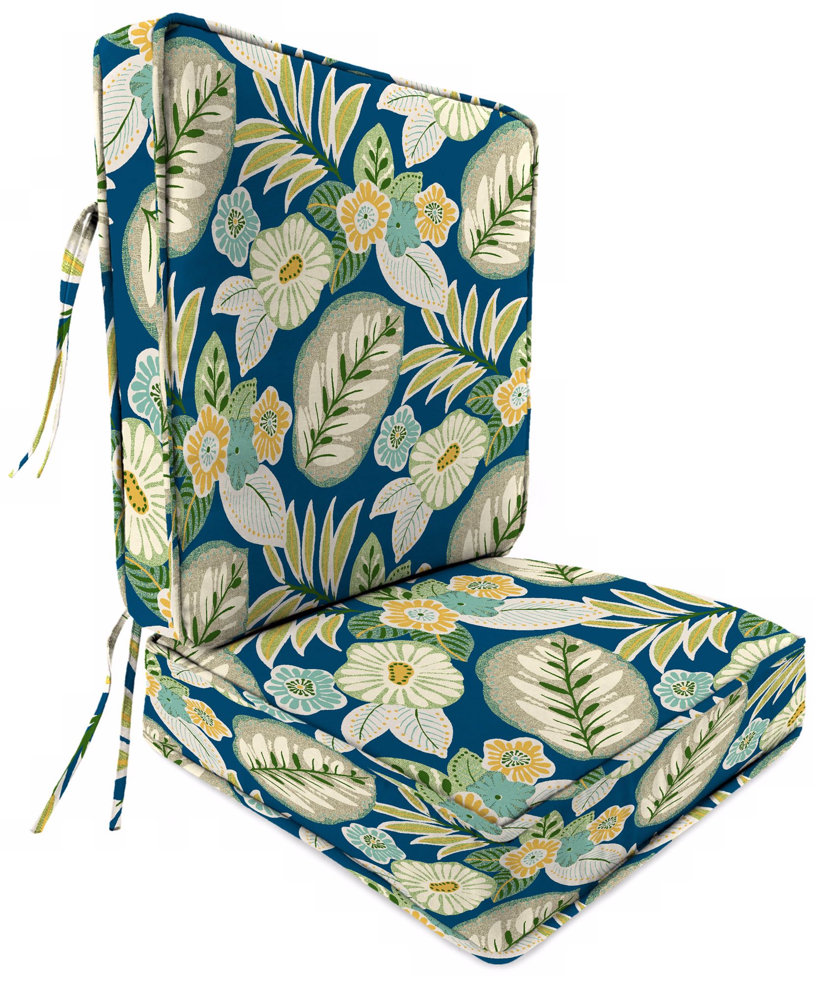 Light Blue and Green Boxed Outdoor Seat Cushion