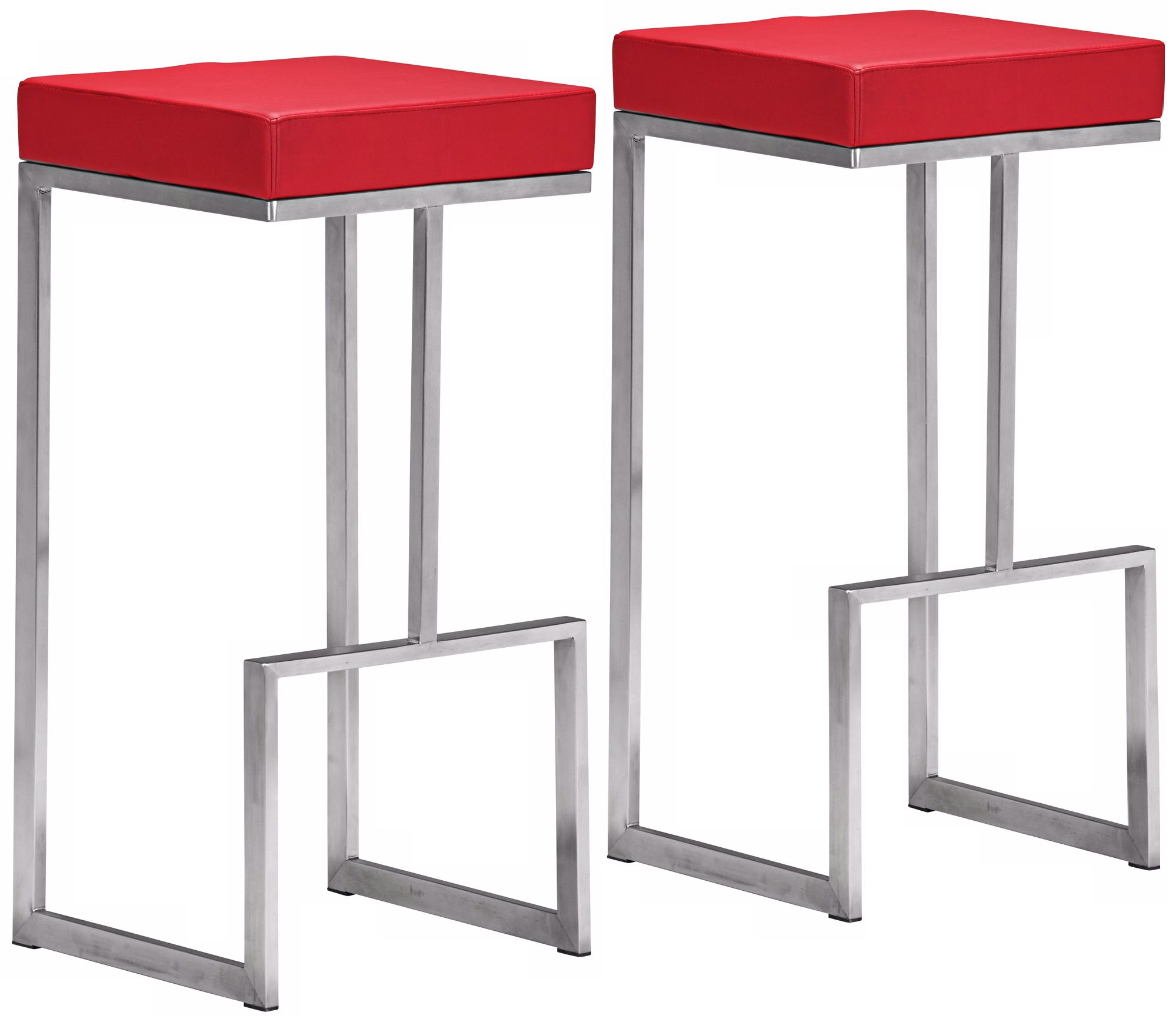 Set of 2 Zuo Modern Darwen 30" High Red Bar Stools