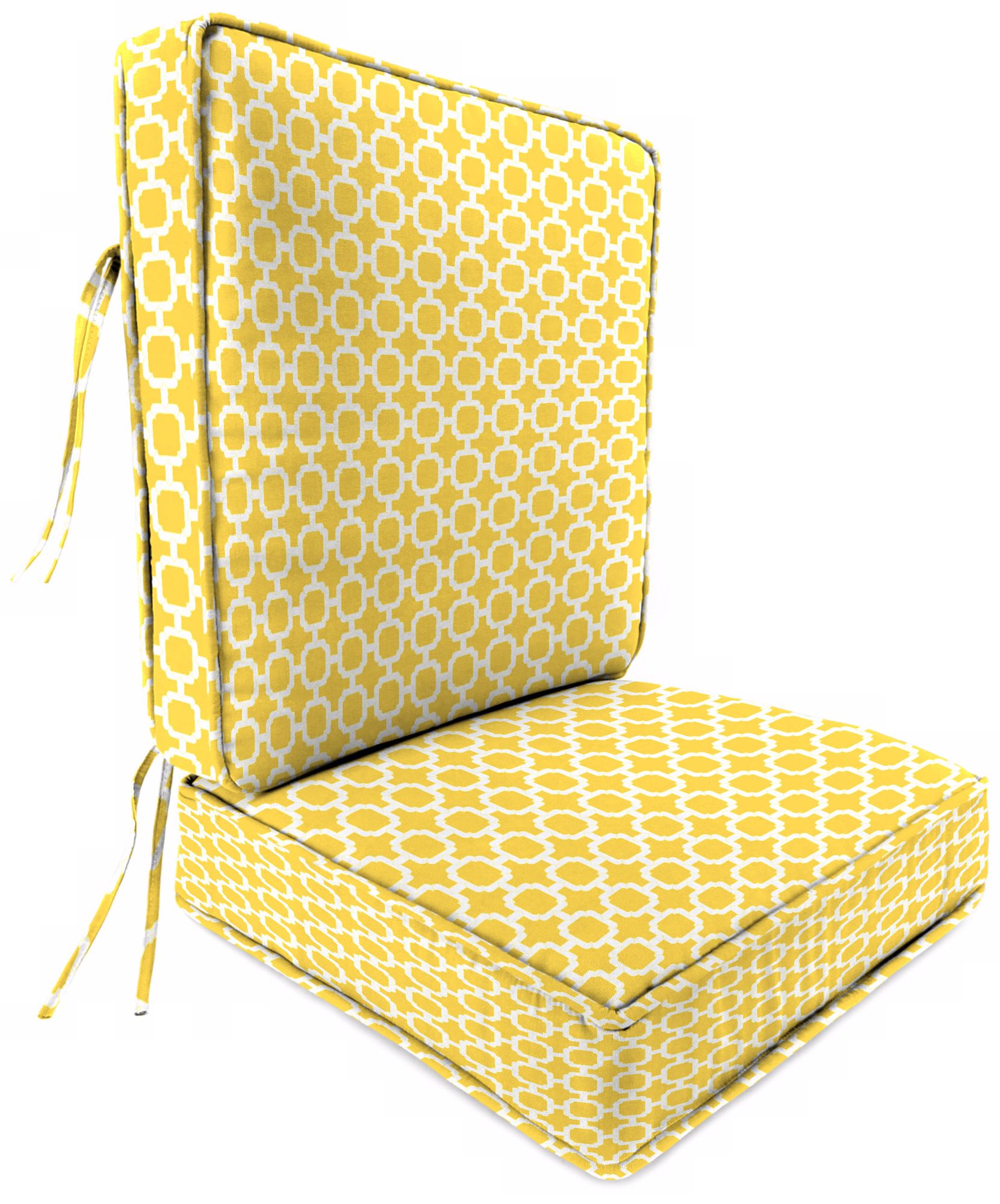 Yellow and Cream Attached Outdoor Seat Cushion