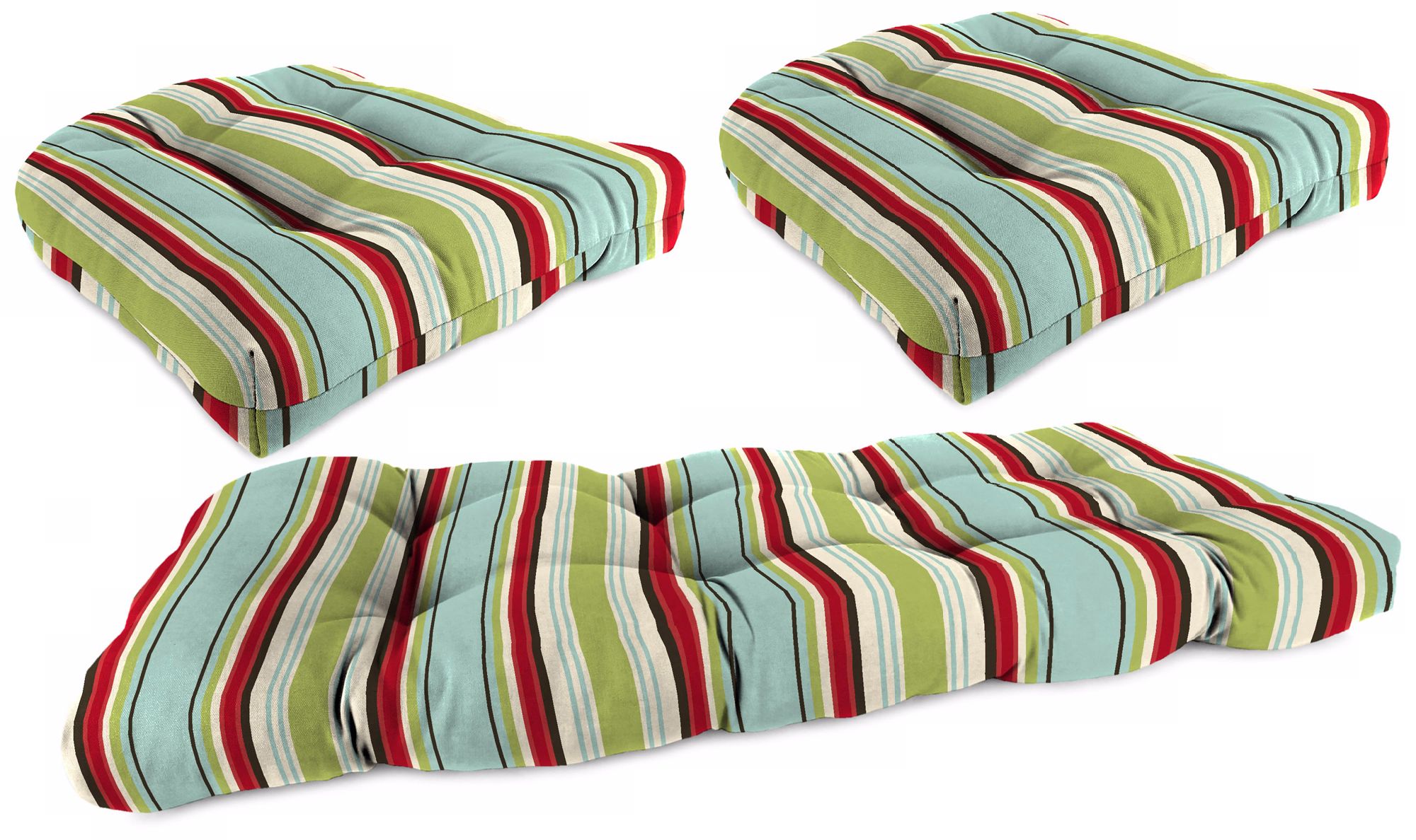 Set of 3 Kiwi Red and Blue Outdoor Wicker Seat Cushions
