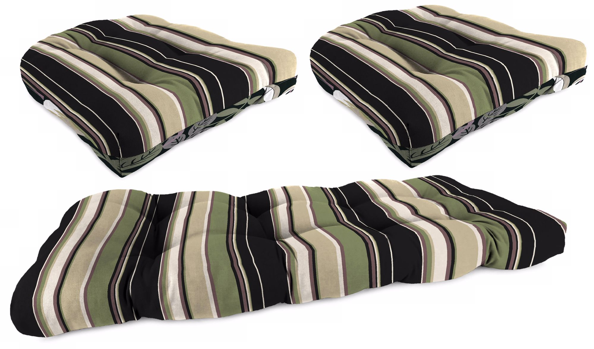 Set of 3 Black Tan Grape Outdoor Wicker Seat Cushions