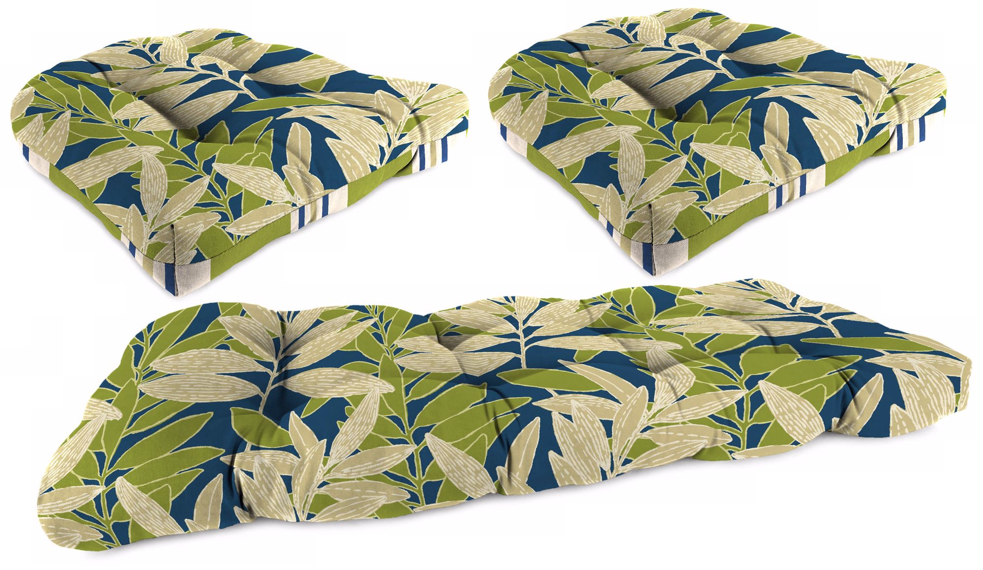 Set of 3 Yellow and Cream Outdoor Wicker Seat Cushions
